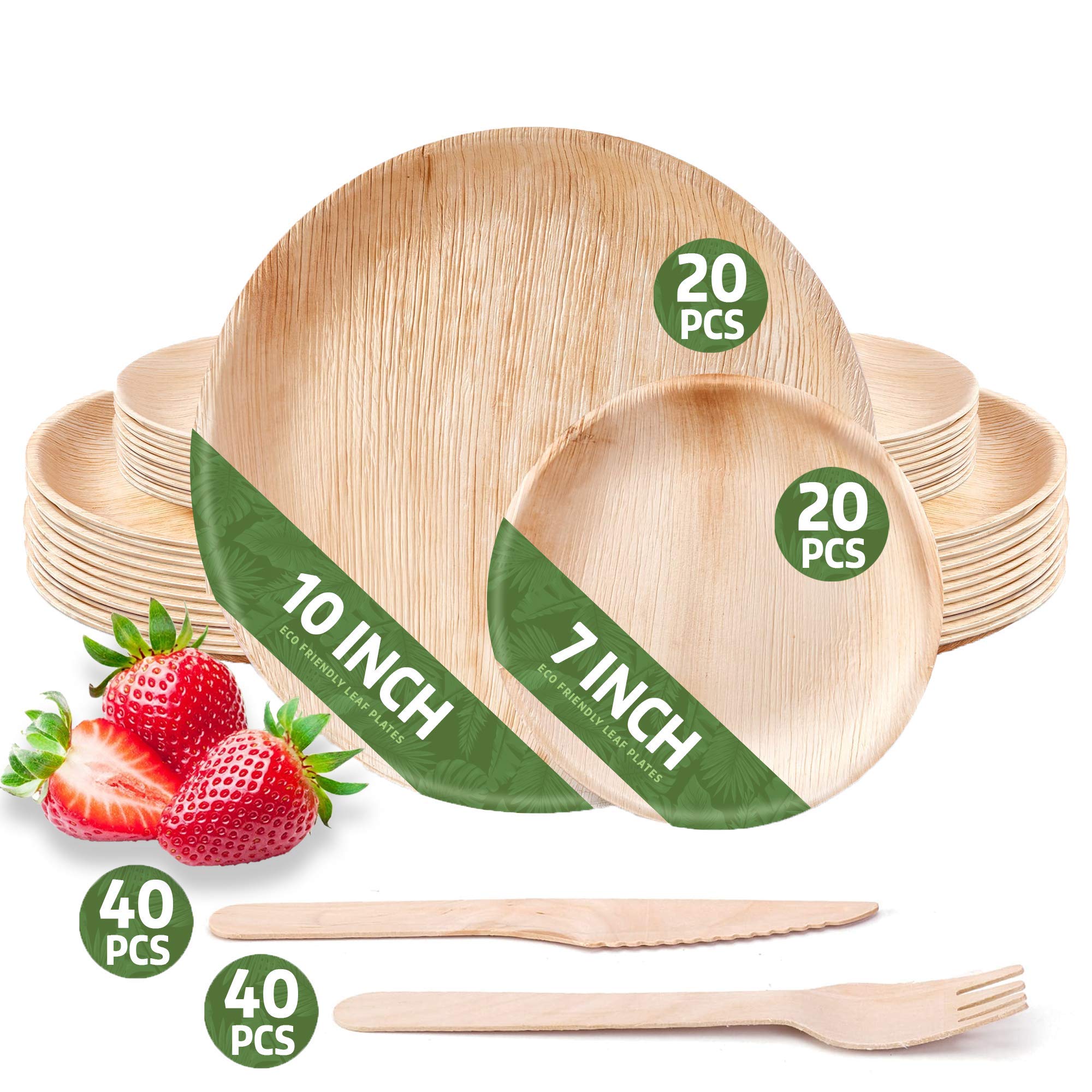 120 Pack Eco-Friendly Round Palm Leaf Plates Set - 40 Biodegradable 7-10