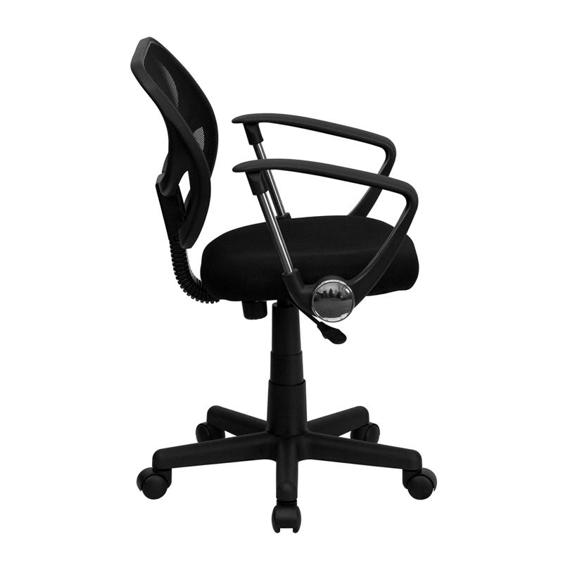 FLASH Neri Kids Low Back Black Mesh Swivel Task Office Chair with Curved Square Back and Arms - Ergonomic Study Chair for Children, Perfect for Homework, Online Classes & Gaming Desks