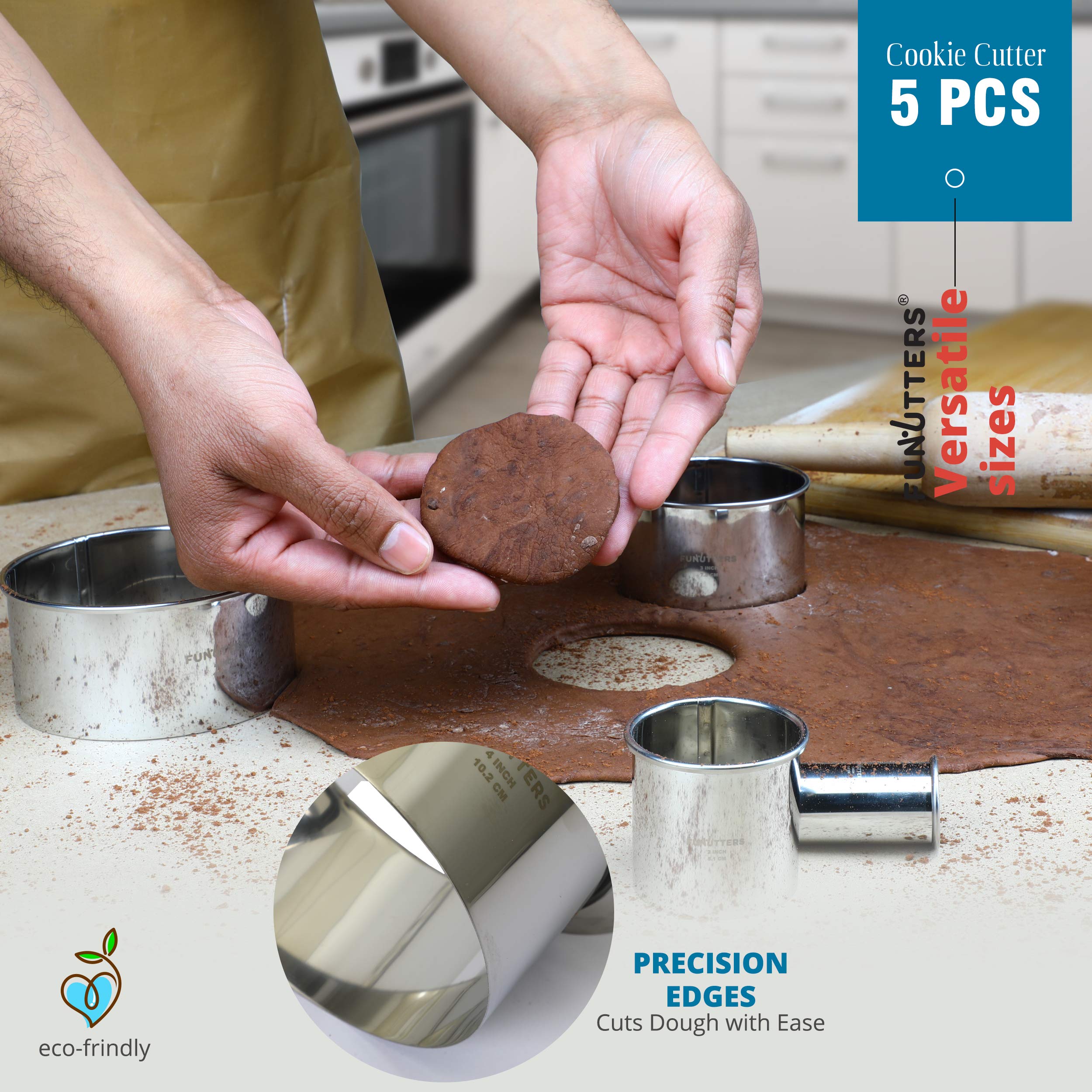5-Piece Round Metal Cookie Cutter Set (1'', 2'', 3'', 4'', 5'') - Heavy Duty Baking Rings for Pastry, Biscuits & Dough Cutting - Reusable Stainless Steel Cutters for Perfect Cookies, Cakes & DIY Desserts - Ideal for Home Bakers, Holiday Baking & Party Treats
