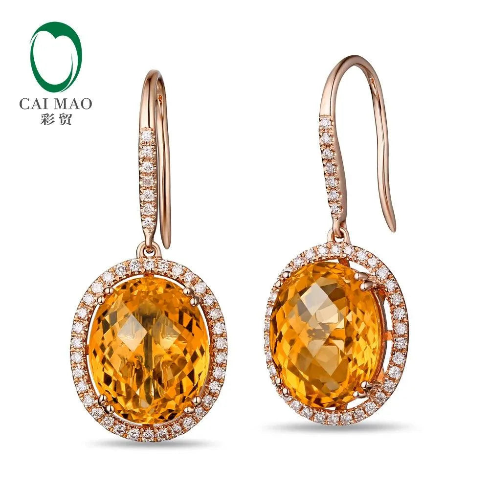 10KT/470 Rose Gold 7.91ct Natural Citrine & 0.36ct Round Cut Diamond Engagement Earrings for Women - Perfect for Weddings, Anniversaries & Special Occasions