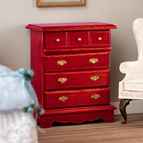 4 Drawer Mahogany Dresser - Doll House Miniature Furniture for Collectors & DIY Enthusiasts | Perfect for Dollhouse Decor, Miniature Displays & Craft Projects
