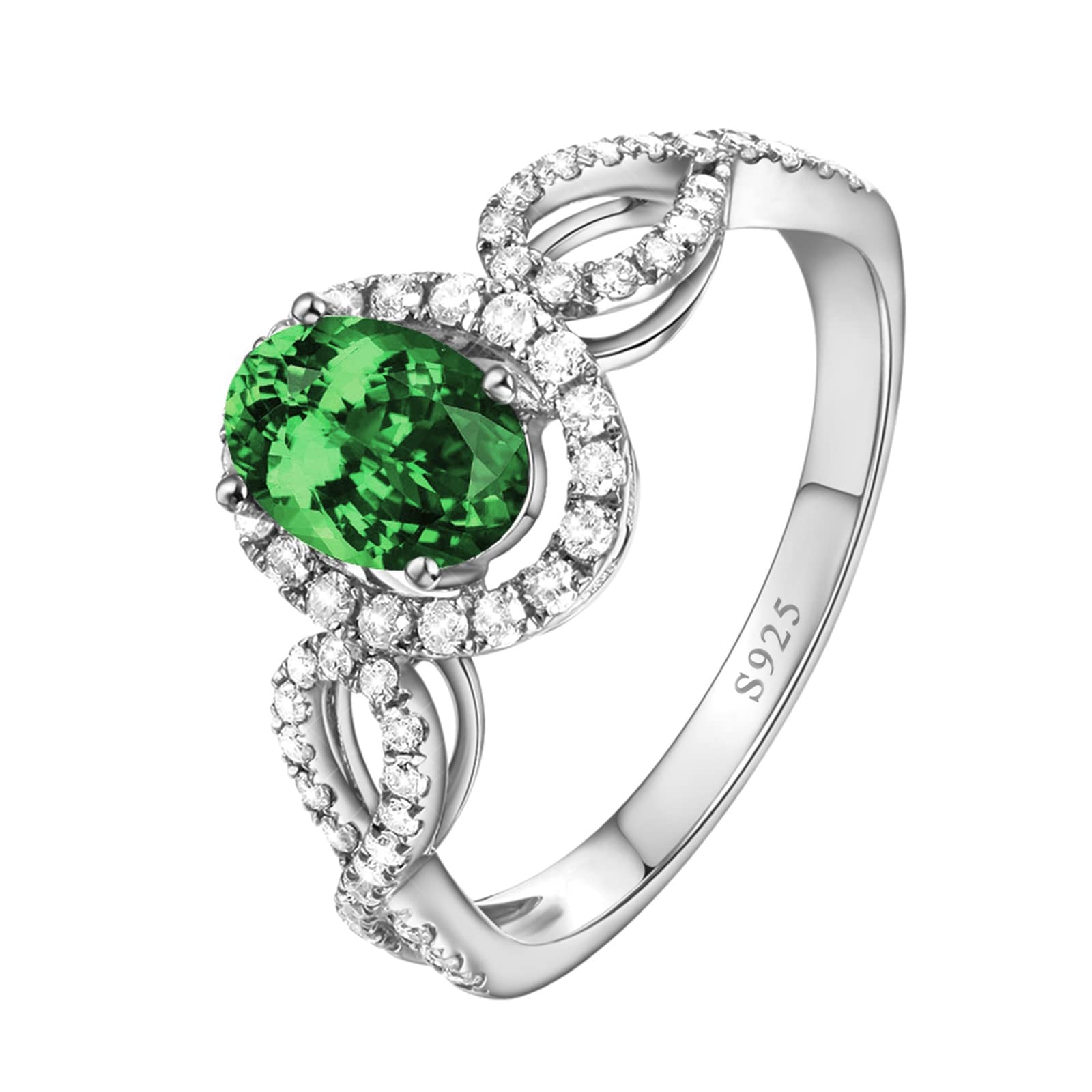 Gualiy Women's 925 Sterling Silver Wedding Band - Green Oval Cubic Zirconia Engagement Ring for Women Size 4-11 | Perfect for Bridal, Anniversary & Special Occasions