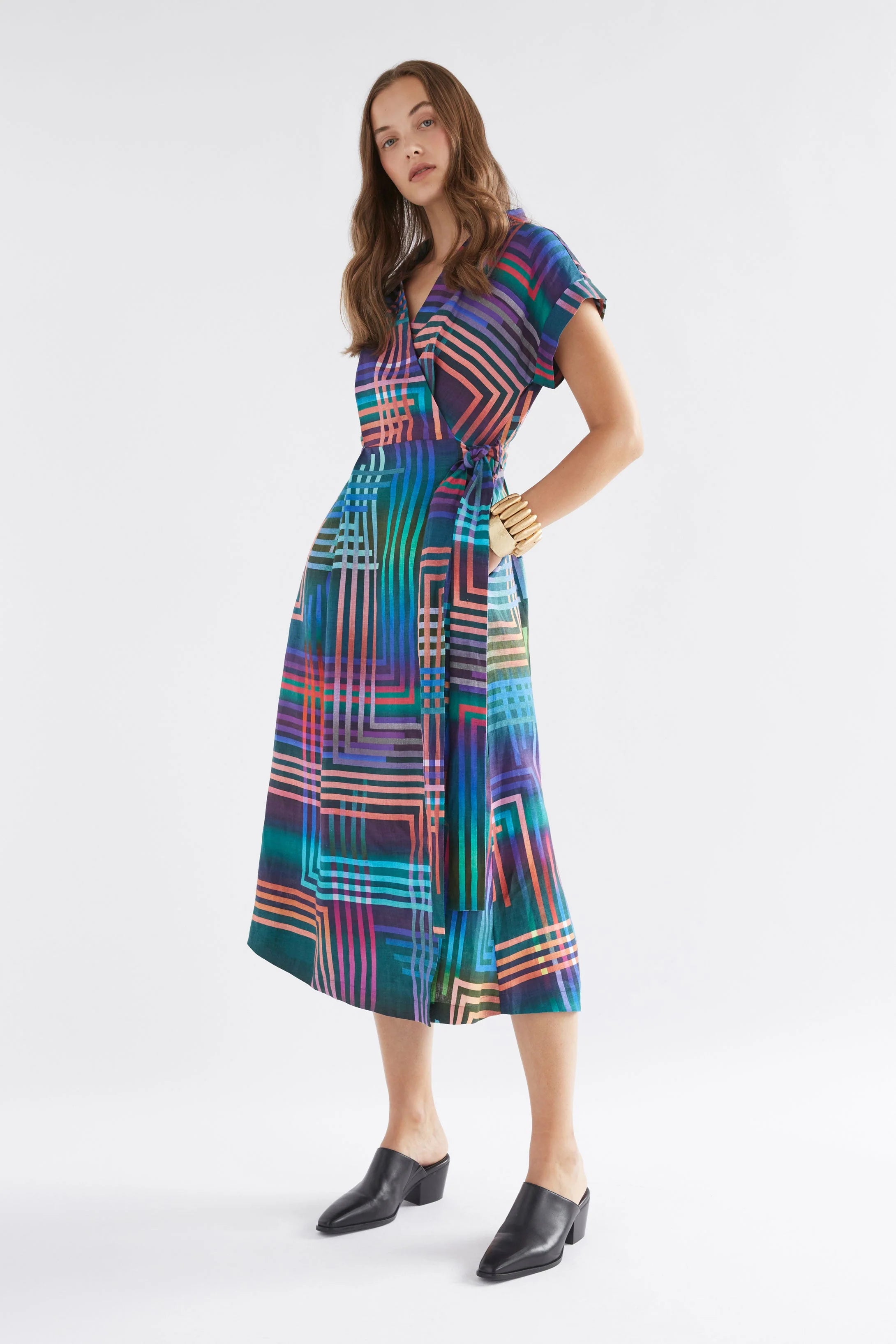 ELK Minnen Wrap Dress for Women - Navy Blue Lightweight Flowy Maxi Dress for Summer, Beach, and Casual Wear