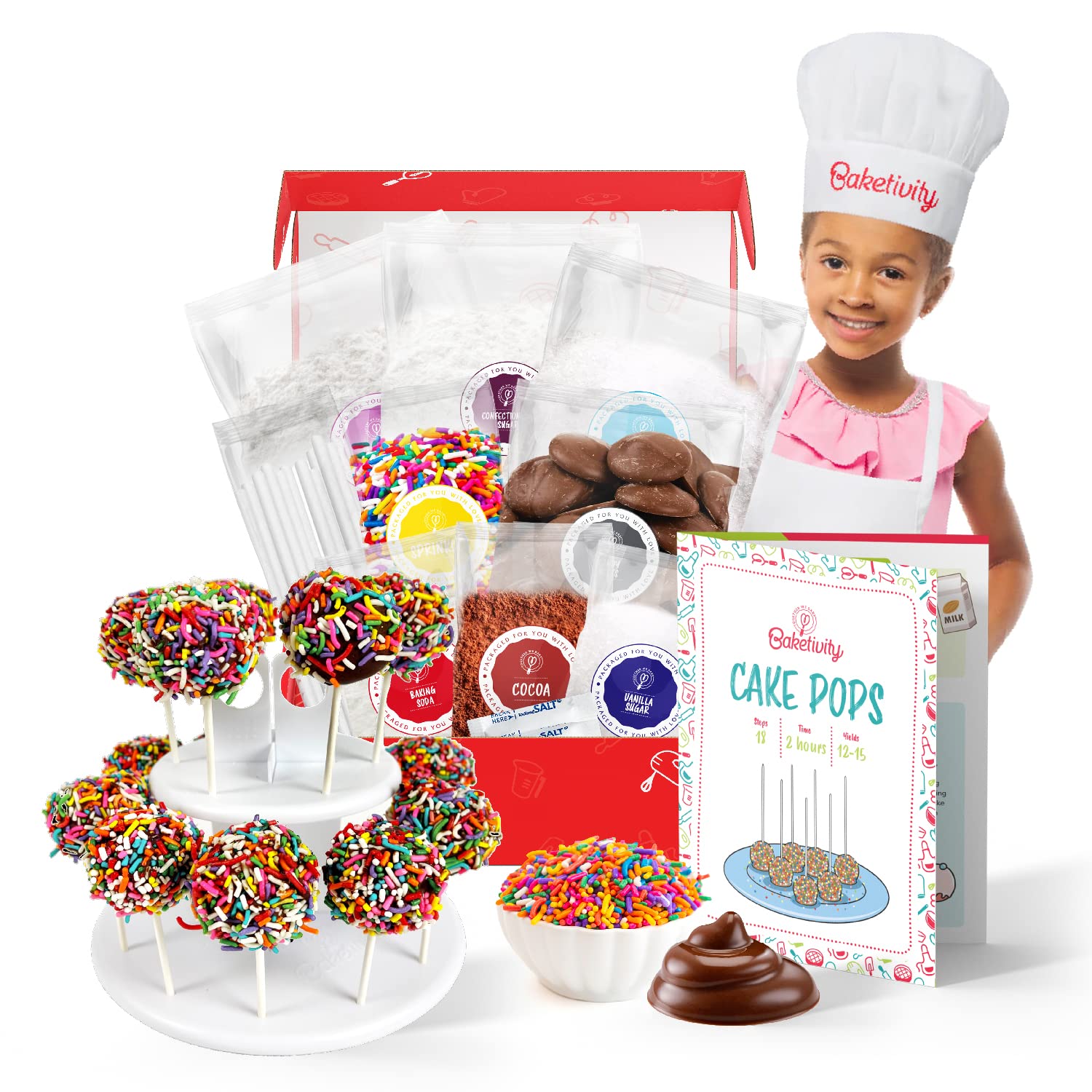 Baketivity Cake Pop Kit - No Mold or Maker Needed, Includes Cake Pop Stand & Baking Tools | Fun Arts & Crafts Baking Set for Kids | Kosher Certified | Perfect for Birthday Parties, School Events & Family Baking Activities
