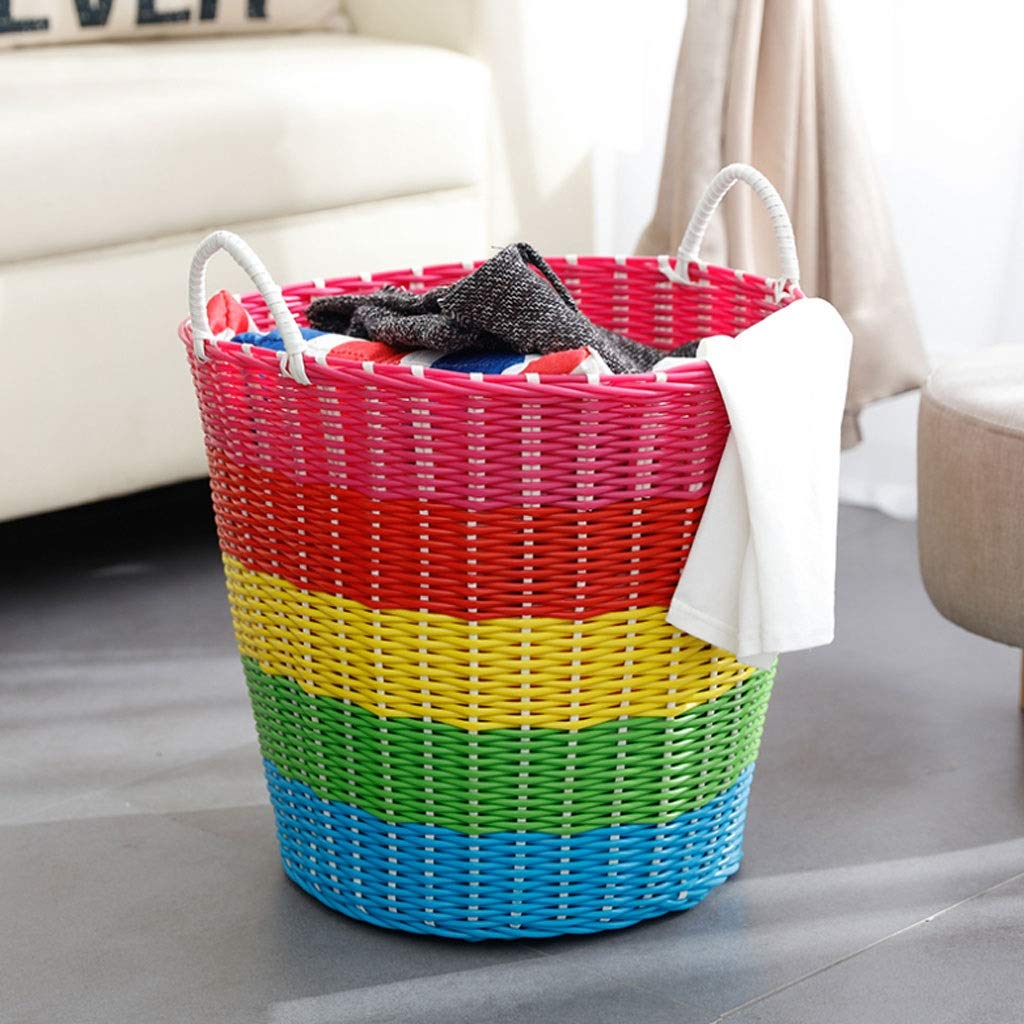 Kdd Hand-Woven Hamper Basket - Round Toy Storage Bin for Kids, Multi-Functional Laundry & Bathroom Organizer, Portable Shopping Basket for Home & Travel (Color: F) - Perfect for Nursery, Bathroom & Grocery Shopping