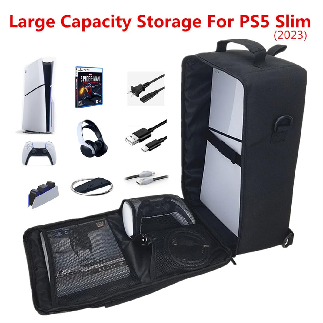 Portable Travel Case for PS5 Slim - Lightweight Carry Bag, Sling Backpack & Console Accessories Storage - Perfect for Gaming, Travel & Outdoor Use (Without Logo)