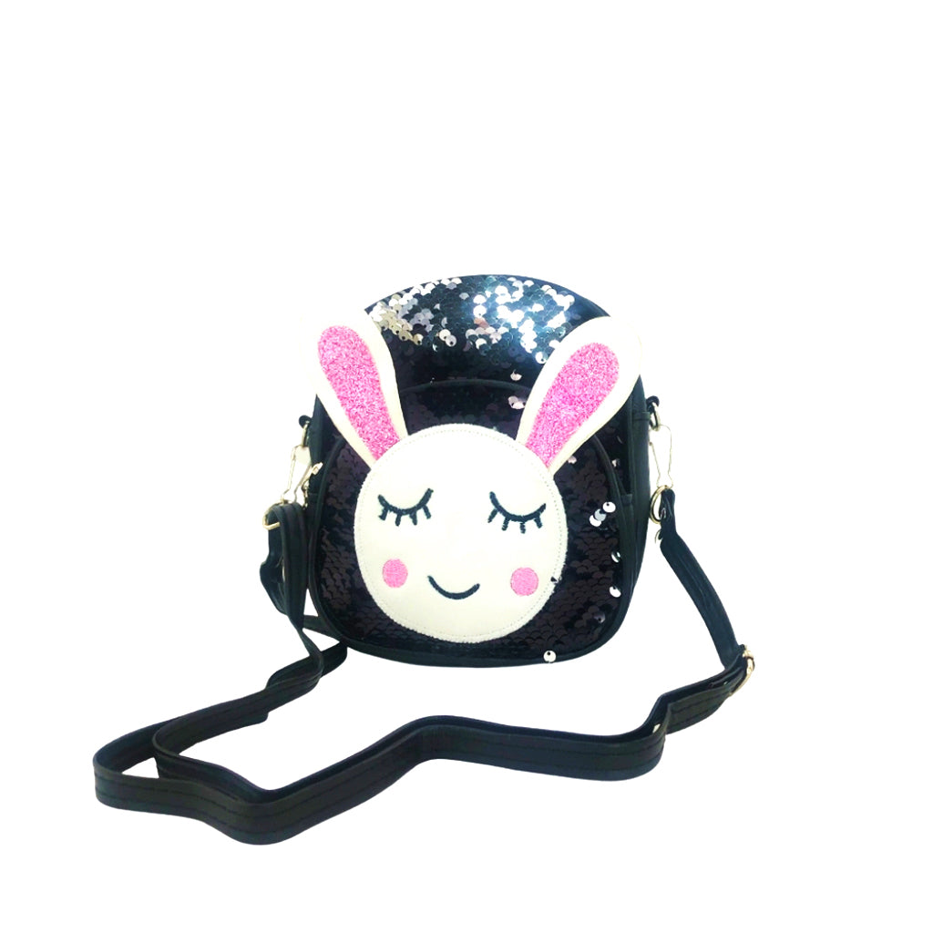 Glitter Bunny Backpack for Women & Girls - Cute Black Sparkly School Bag, Travel Daypack for College, Work, Gym & Everyday Use