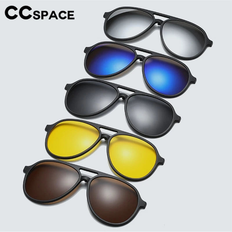 CCspace Unisex Full Rim Oval TR90 Titanium Eyeglasses with Clip-On Polarized Sunglasses - Lightweight Durable Frame for Men & Women - Perfect for Driving, Outdoor Sports and Daily Fashion Wear