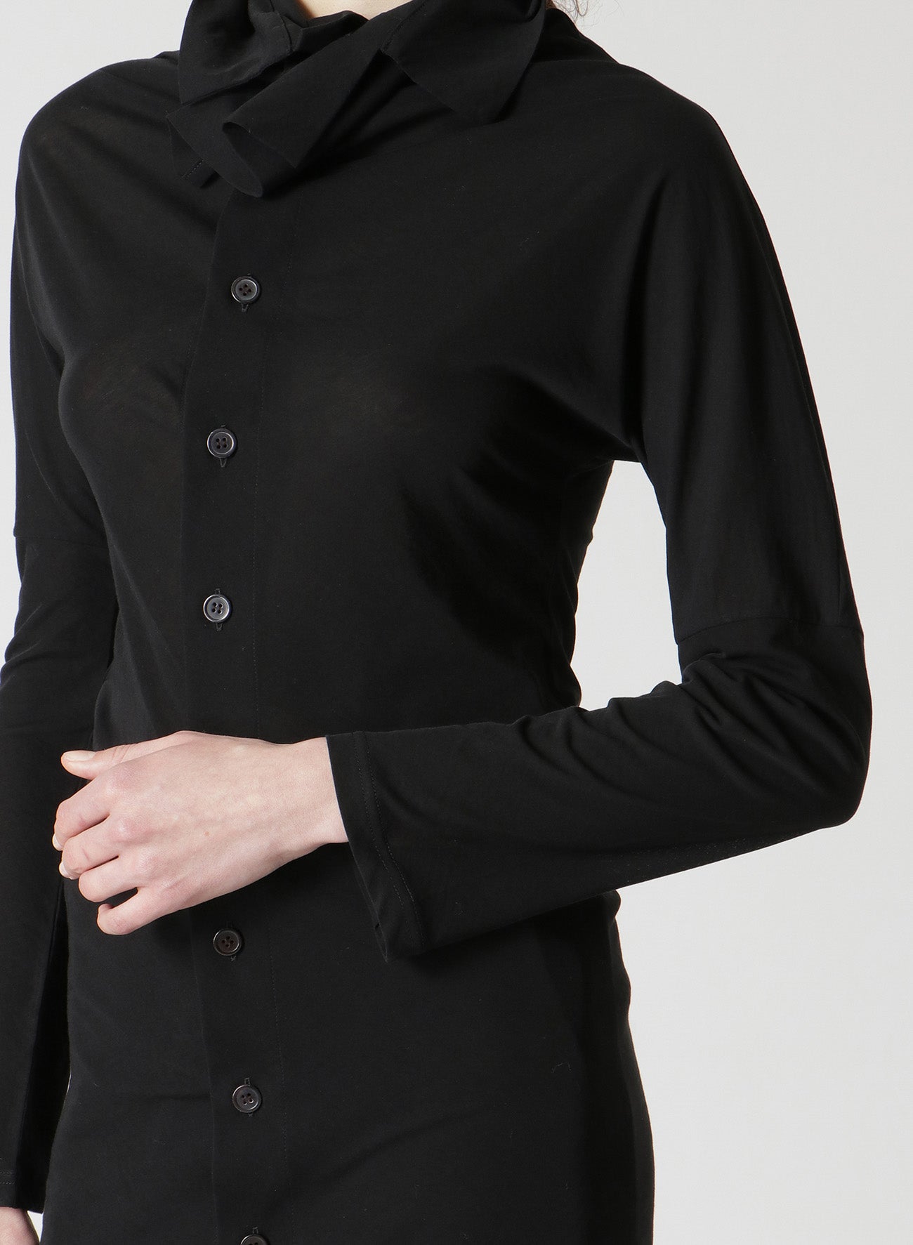 COSMORAMA Women's Cotton Long Sleeve Button Up Turtleneck Top - Elegant Draped Blouse for Office, Date Night & Fall Layering