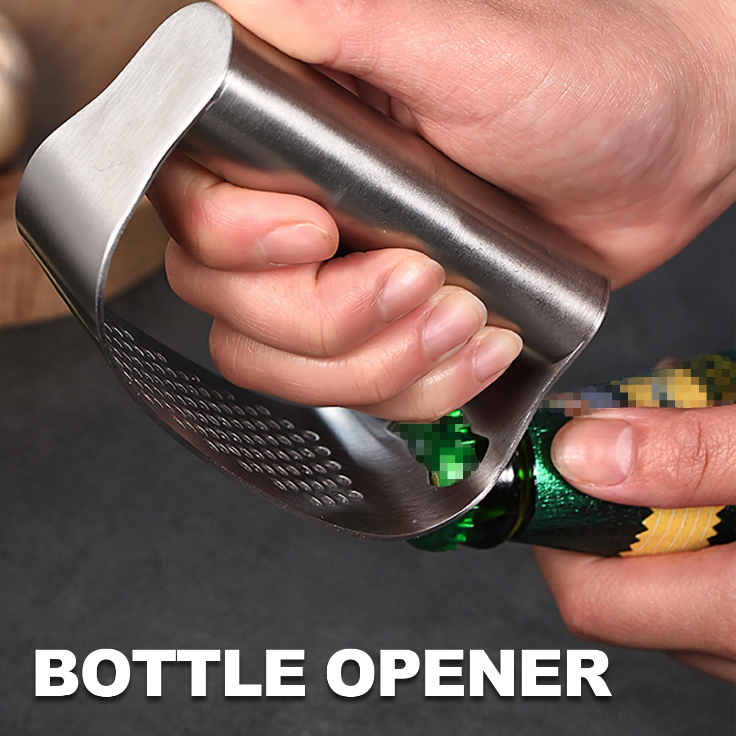 2024 Premium Stainless Steel Garlic Press & Mincer - Heavy Duty Garlic Crusher with Built-in Peeler, Cleaning Brush & Bottle Opener - Perfect for Cooking, Meal Prep & Kitchen Essentials (1PC)