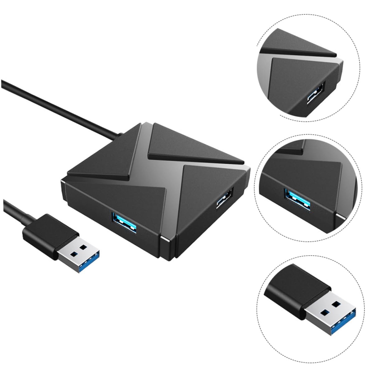 OSALADI USB 3.0 Hub Splitter with 4 Ports - High Speed USB Hub Adapter for Laptop, PC, Mac - Portable USB Extension Connector for Charging, Data Transfer, Flash Drives - Perfect for Home Office & Travel Use