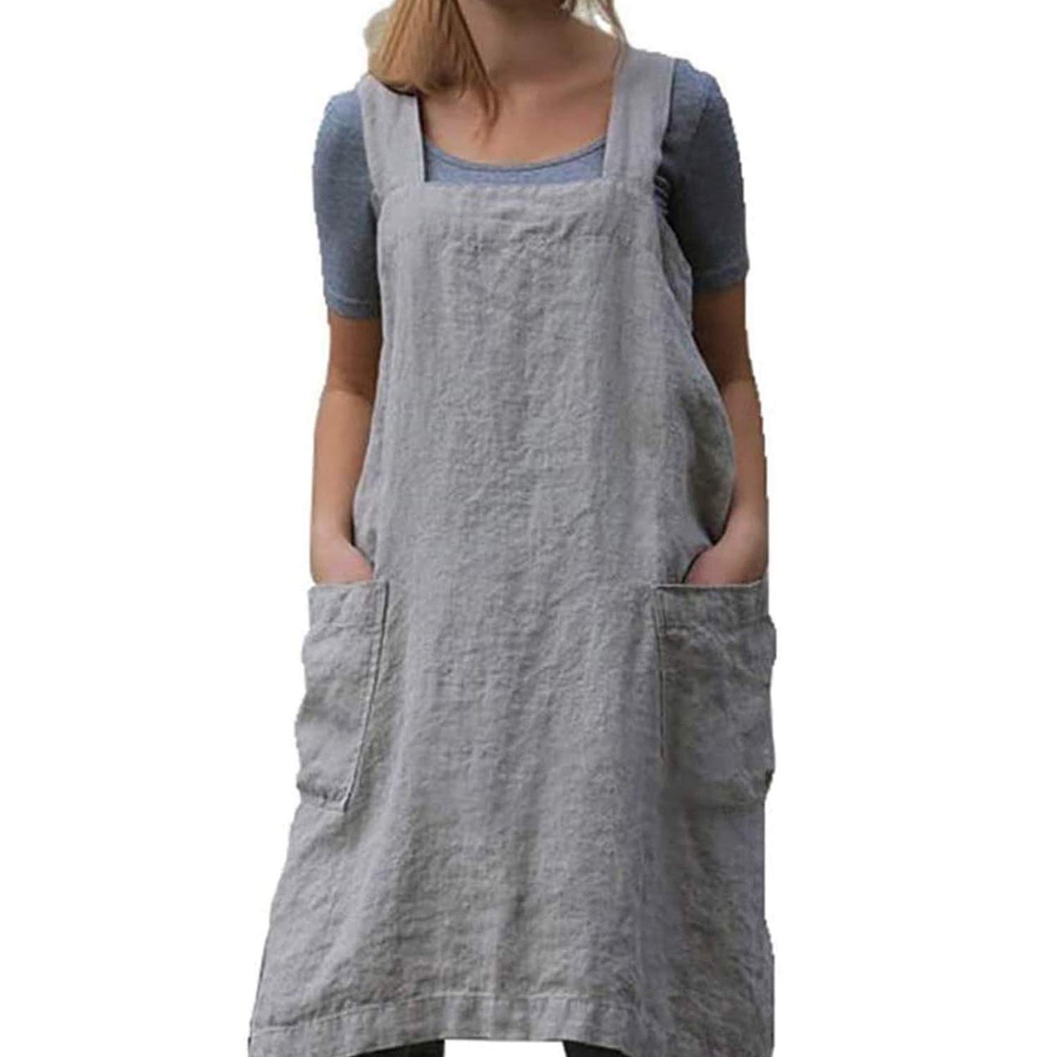 Premium Cotton Linen Cross Back Apron for Women - Large Pockets, Adjustable Straps - Ideal for Baking, Cooking, BBQ, Grilling & Kitchen Chores - Perfect Chef Gift for Home Cooks and Professional Kitchens