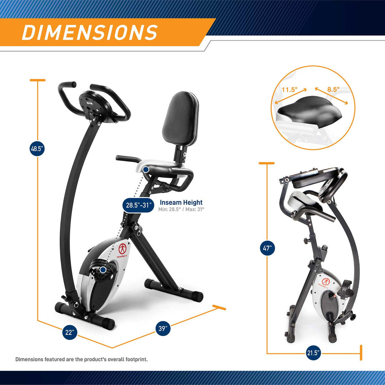 Marcy Foldable Exercise Bike with High Back Seat NS 653 - Adjustable Home Gym Equipment for Cardio Workouts & Indoor Cycling - Perfect for Small Spaces, Apartment Fitness & Low-Impact Training