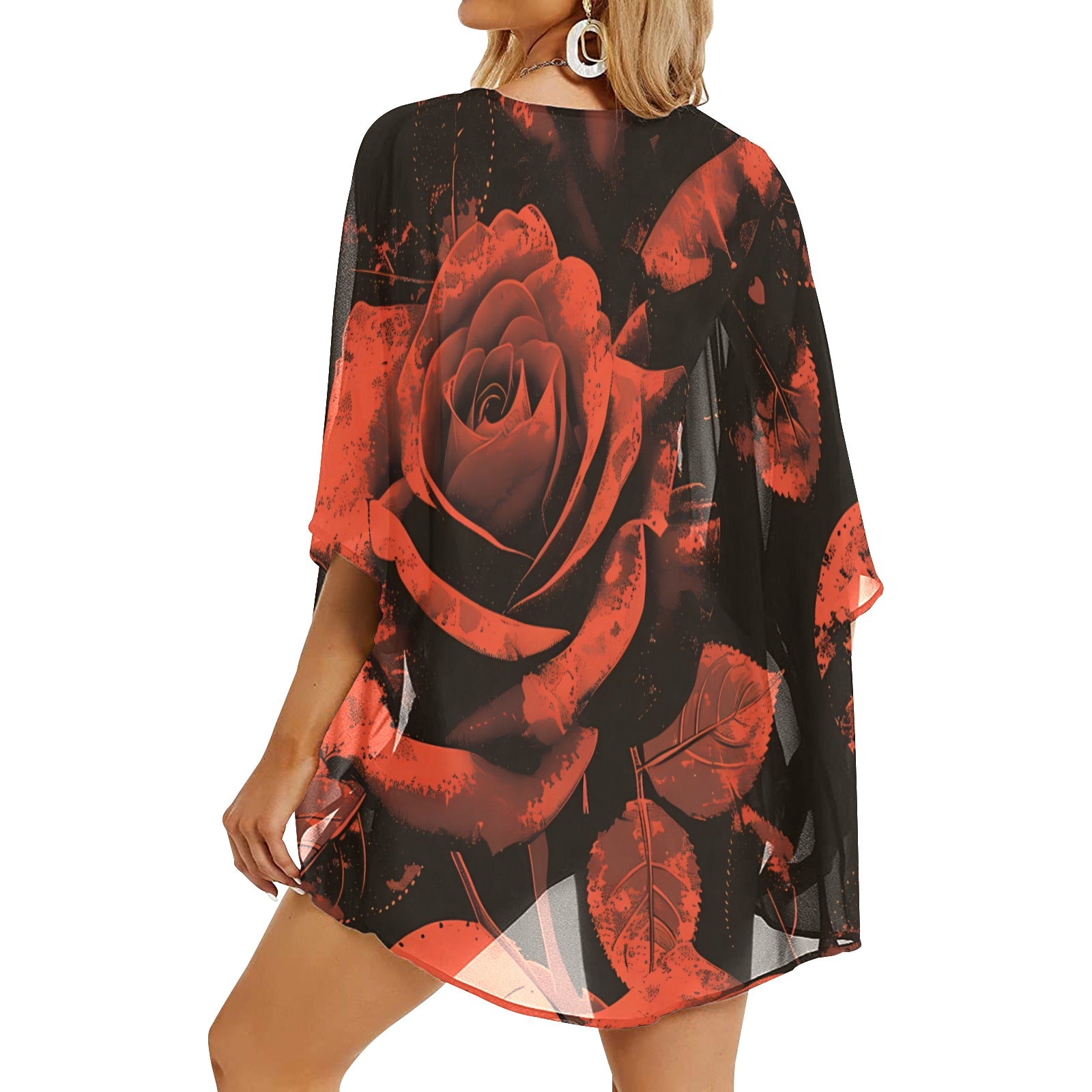 Elegant Fading Roses Kimono Chiffon Cover Up - Lightweight Beach Wrap, Summer Cardigan for Women, Perfect for Poolside, Vacation & Boho Outfits