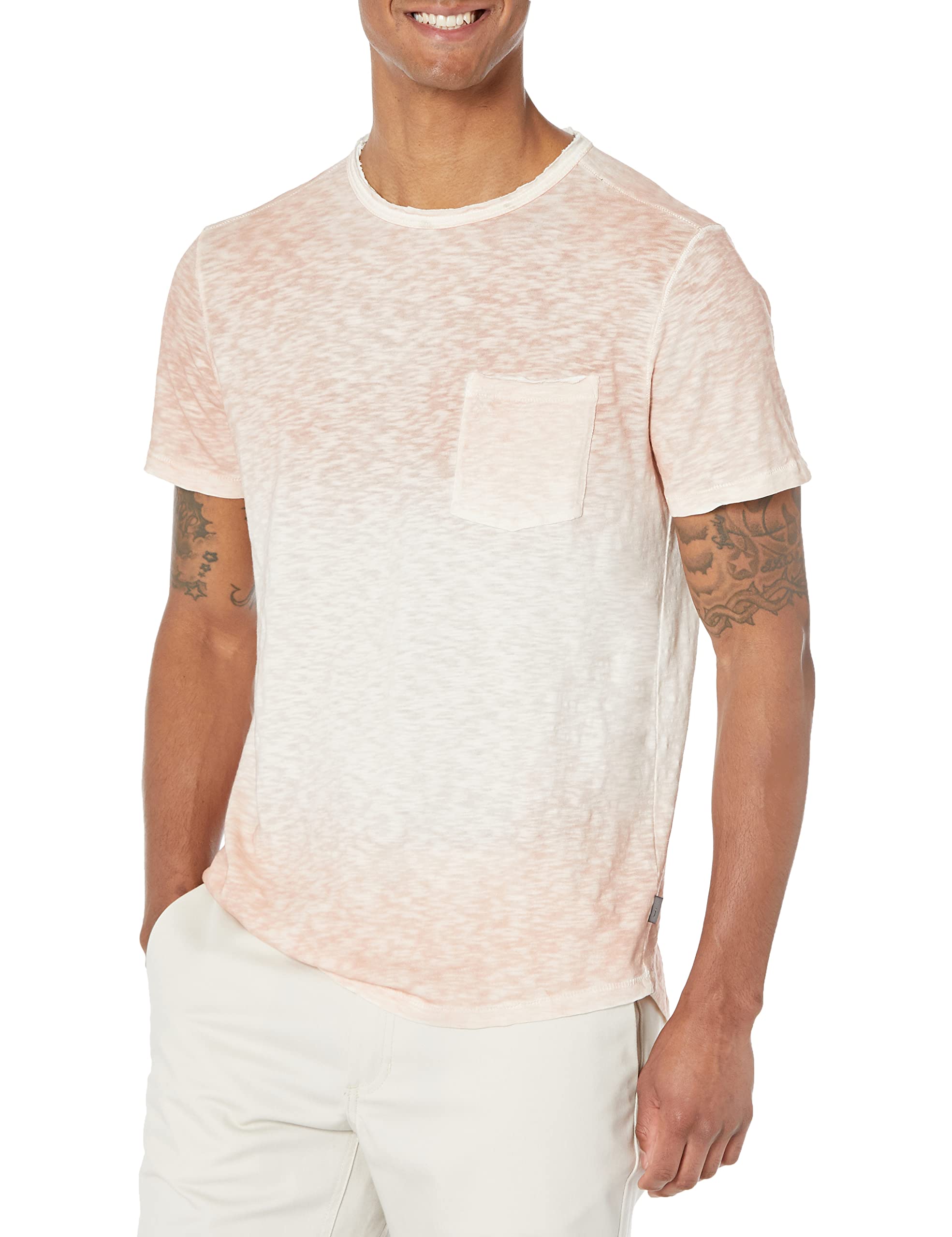 John Varvatos Men's Cooper Short Sleeve T-Shirt | Sunbleach Wash Crew Neck Cotton Tee | Casual Summer Outfit & Beach Wear
