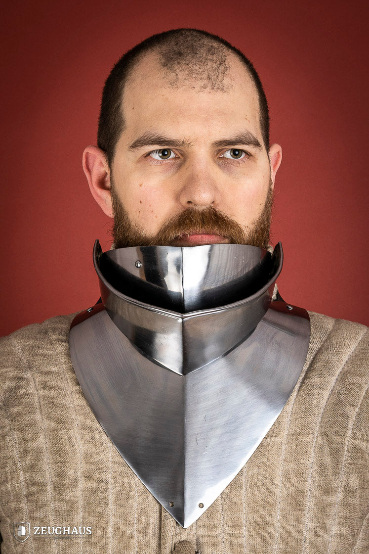 Medieval Articulated Gorget with Bevor - 1.6mm Polished Steel Armor for 1450-1550 Period - Perfect for LARP, Cosplay, and Historical Reenactment