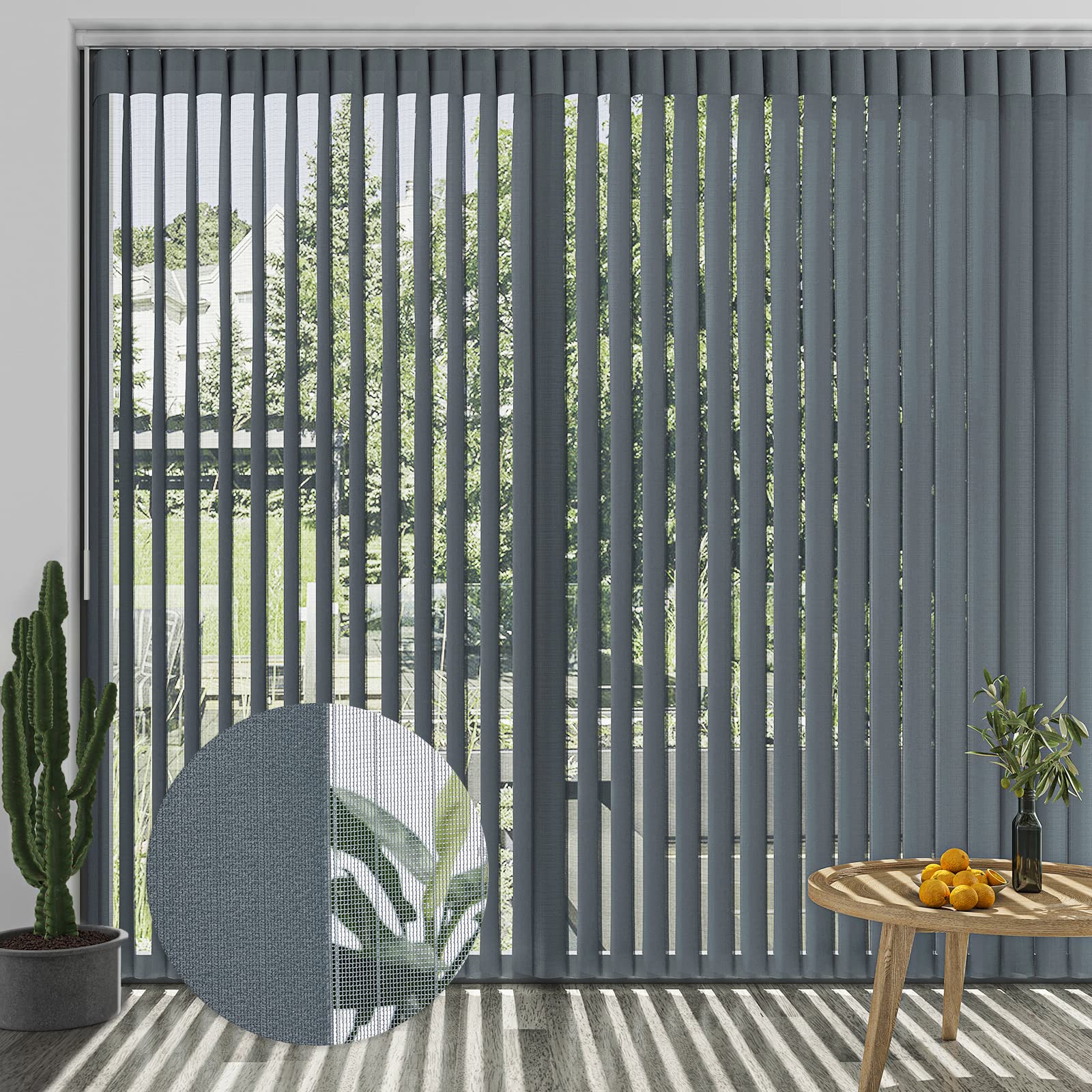 MiLin Cordless Wand Control Adjustable Light Filtering Vertical Blinds for Sliding Glass Doors & Large Windows - Blackout & Sheer Fabric Shades in Blue Haze | Custom Size | Perfect for Living Room, Bedroom & Office Privacy