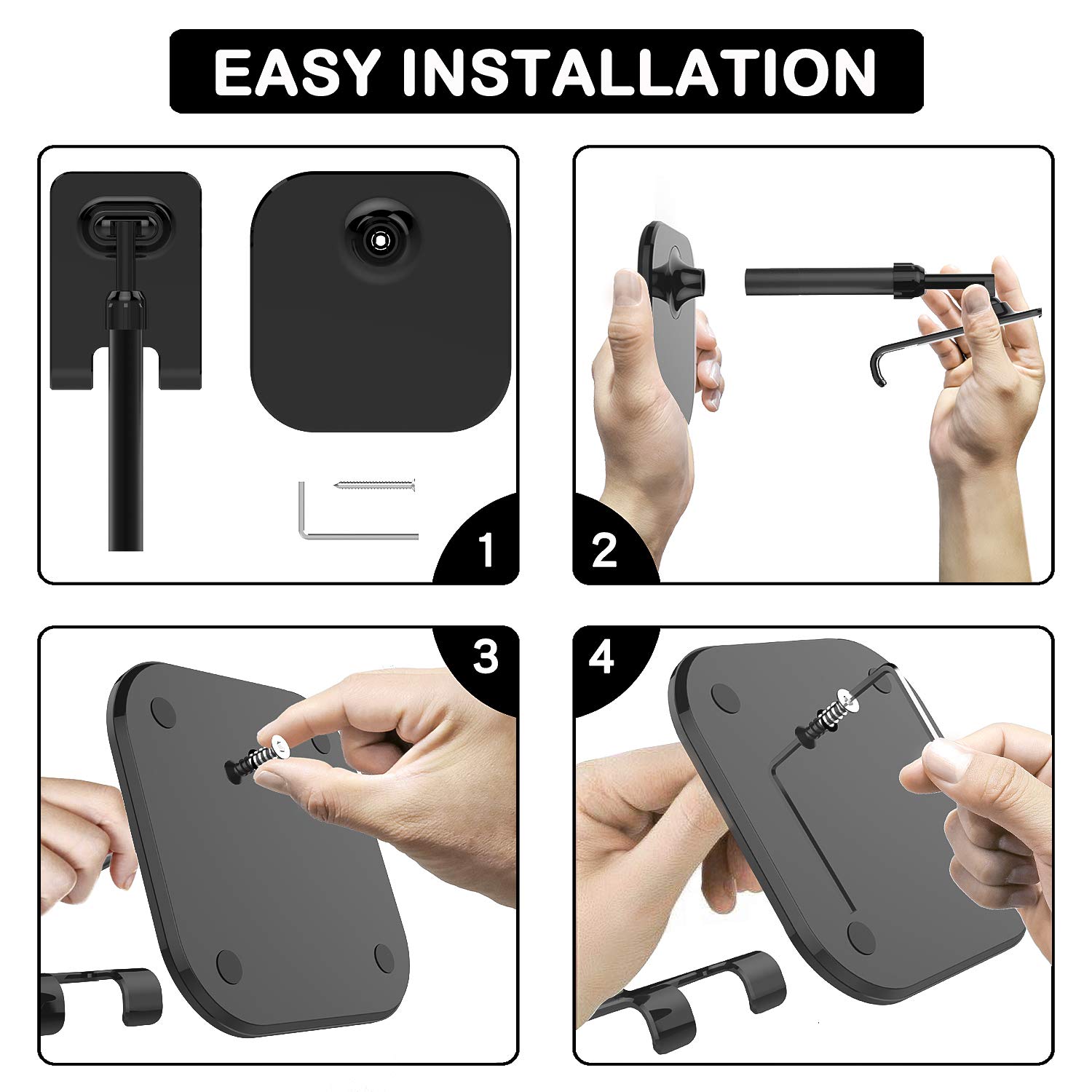 Doboli Adjustable Cell Phone Stand for Desk - Universal Phone Holder Compatible with iPhone, Samsung, All Smartphones & Tablets (Black) - Perfect for Home Office, Video Calls & Hands-Free Viewing
