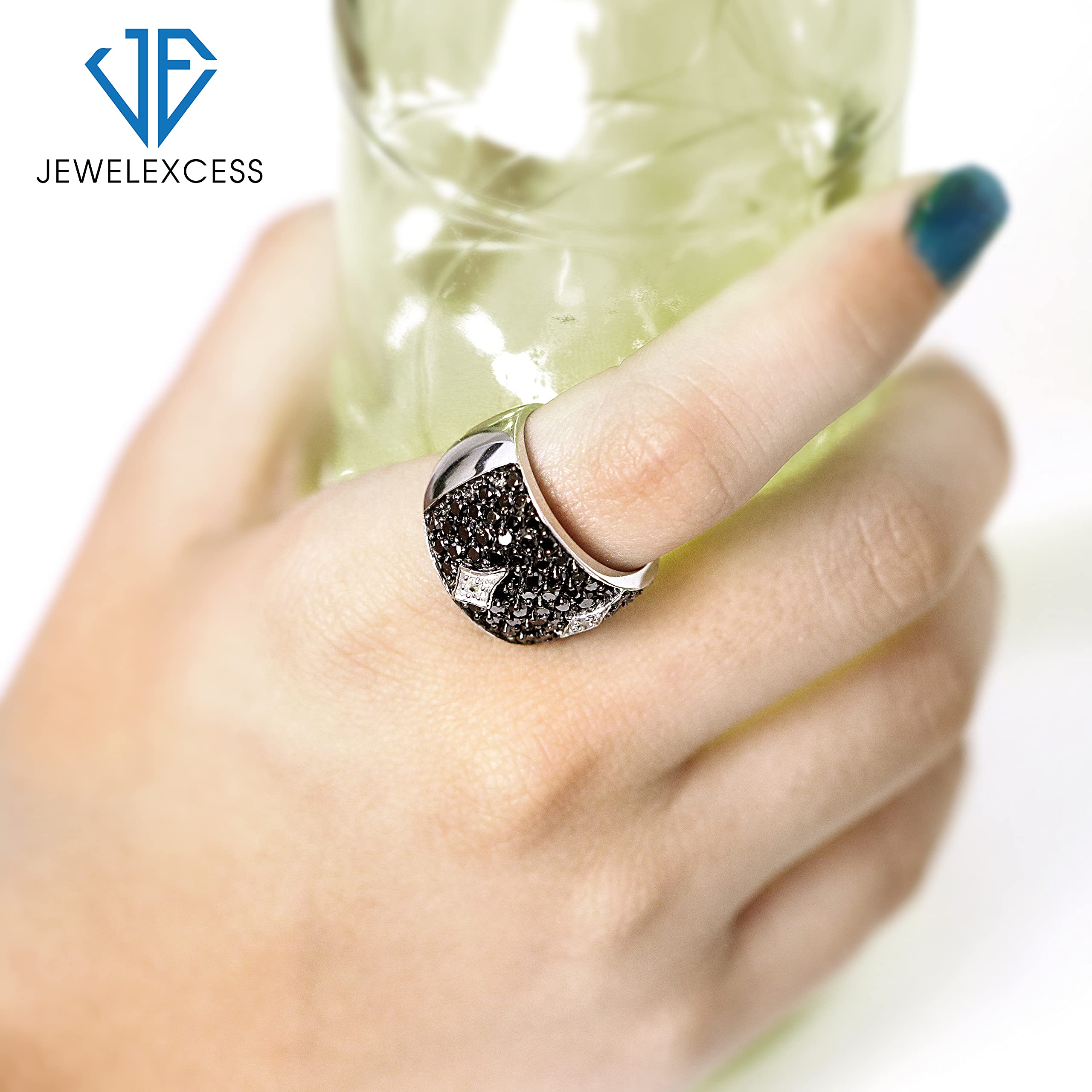 JEWELEXCESS 2.00 Carat Black & White Diamond Ring in Sterling Silver - Elegant Wedding Band, Anniversary Gift for Her, Perfect for Special Occasions & Evening Events