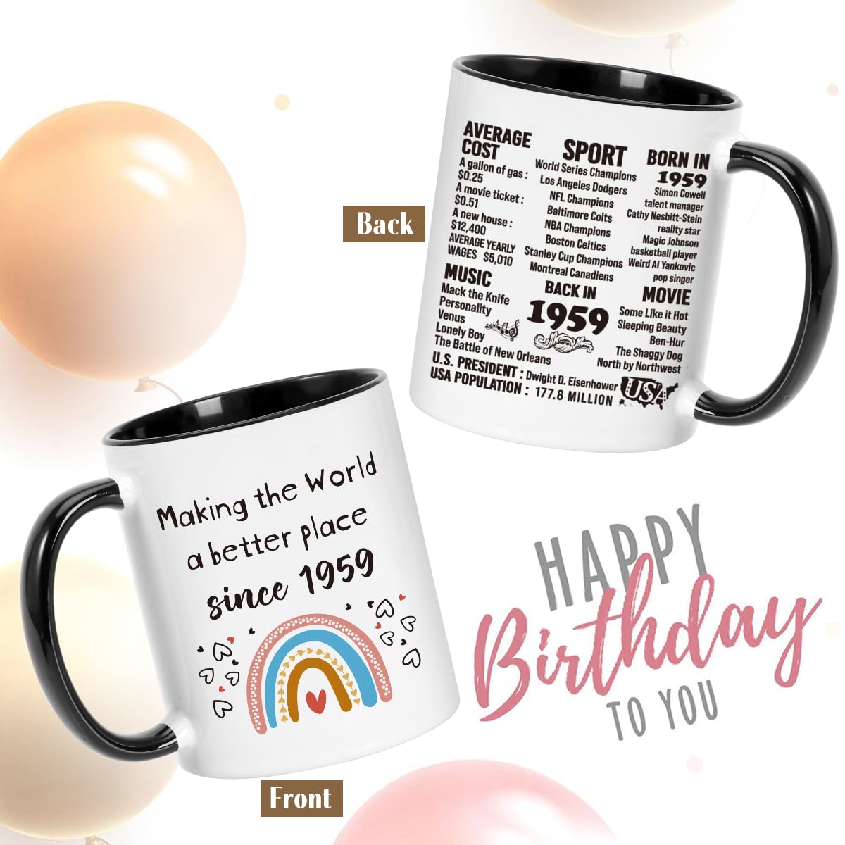66th Birthday Gifts for Women & Men - Happy 66 Years Old Present - Vintage 1959 Themed Coffee Mug - Perfect for 66th Birthday Celebrations, Retirement Parties & Milestone Anniversaries