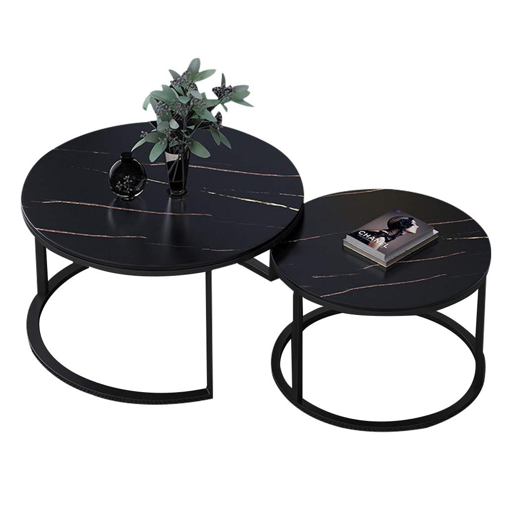 Sintered Stone Round Coffee Table - Black for Living Room & Bedroom Decor - Ø80cm+Ø60cm - Perfect for Tea Time & Cocktails