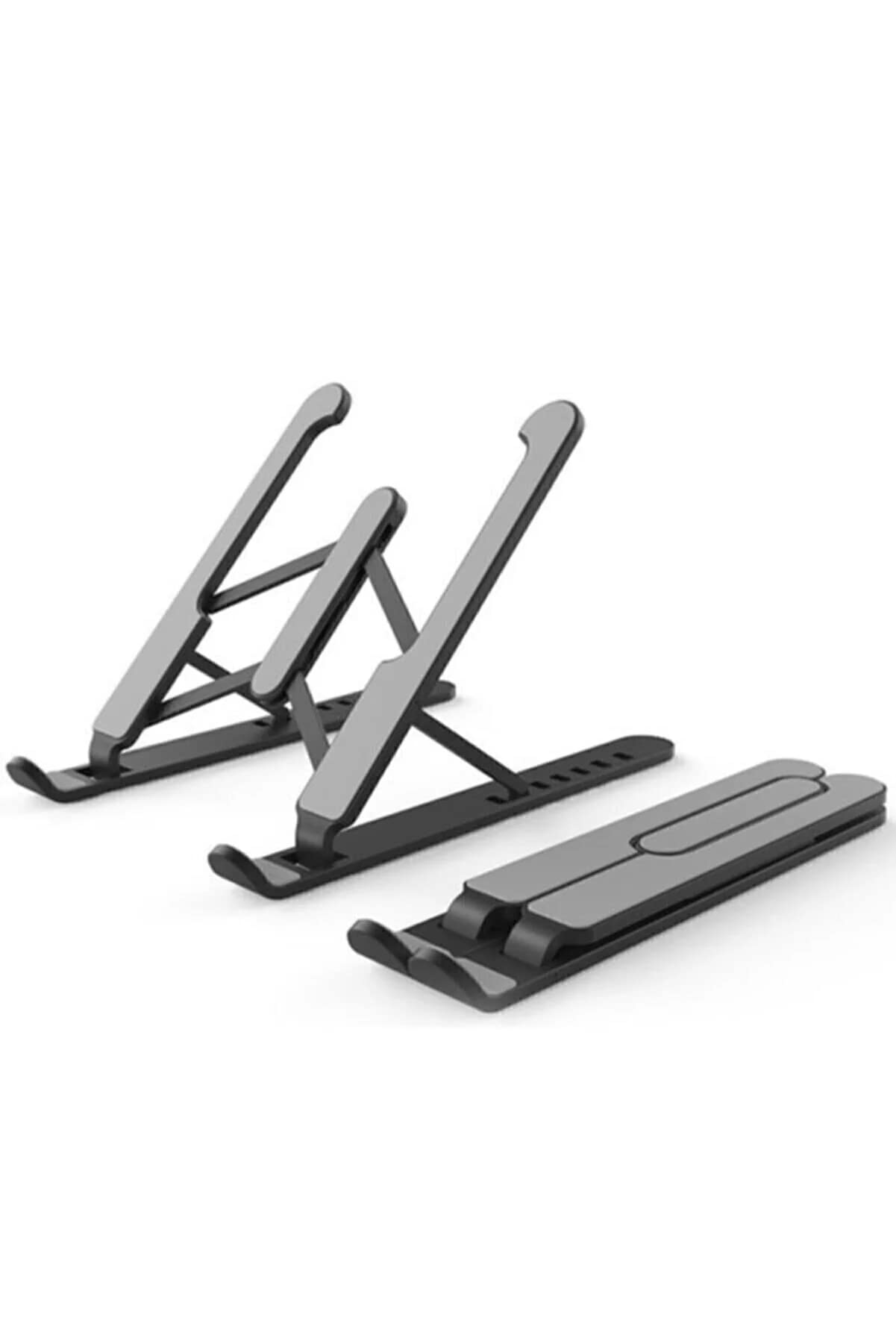 Adjustable Foldable Laptop Stand for MacBook, Notebook & Tablet - Ergonomic Phone Holder, Black Plastic (Perfect for Home Office, Gaming & Travel)