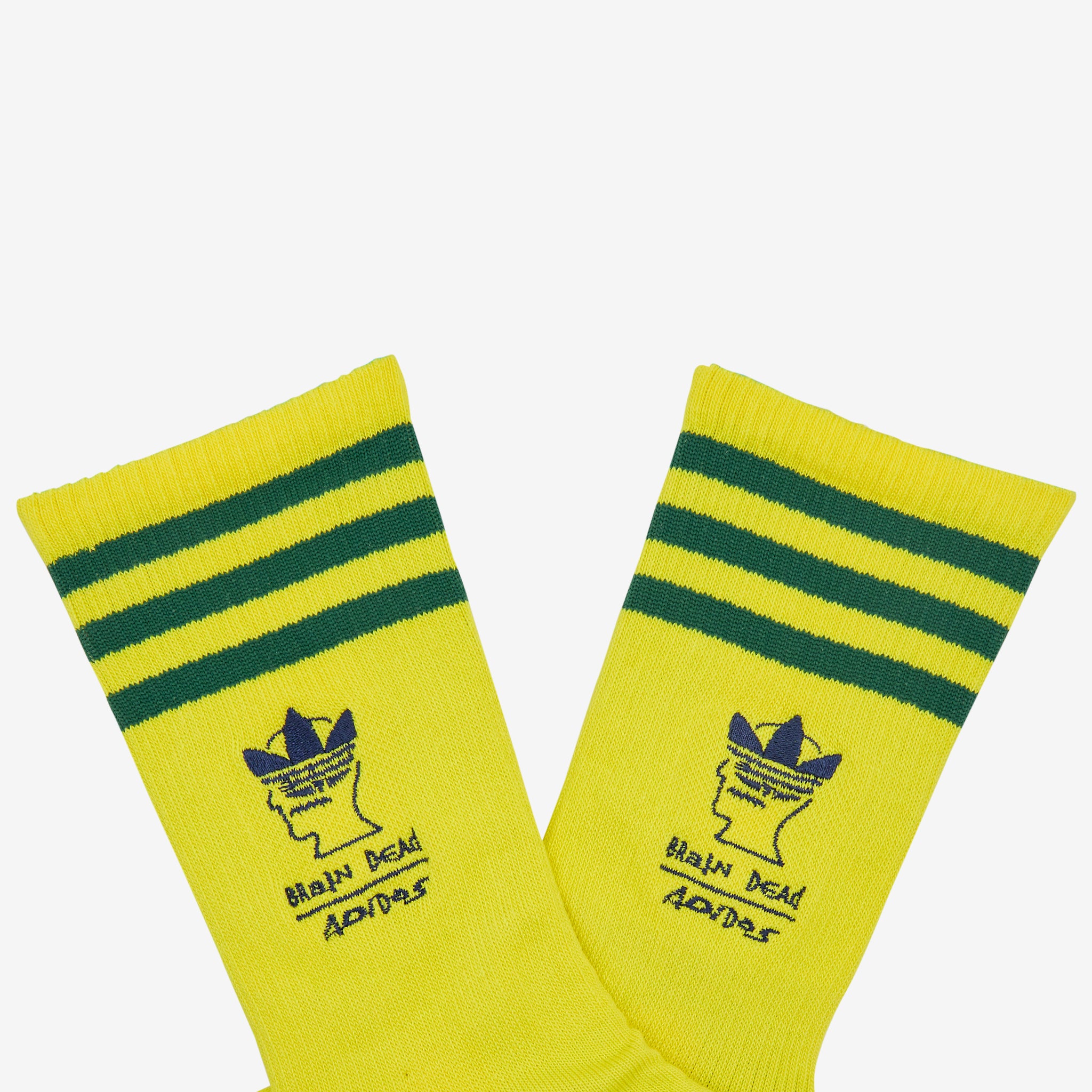 Brain Dead x Socks - Bright Yellow, Amazon Green & Collegiate Navy Color Block Crew Socks - Streetwear Fashion for Men & Women - Perfect for Casual Wear, Sneaker Pairing and Urban Outfits
