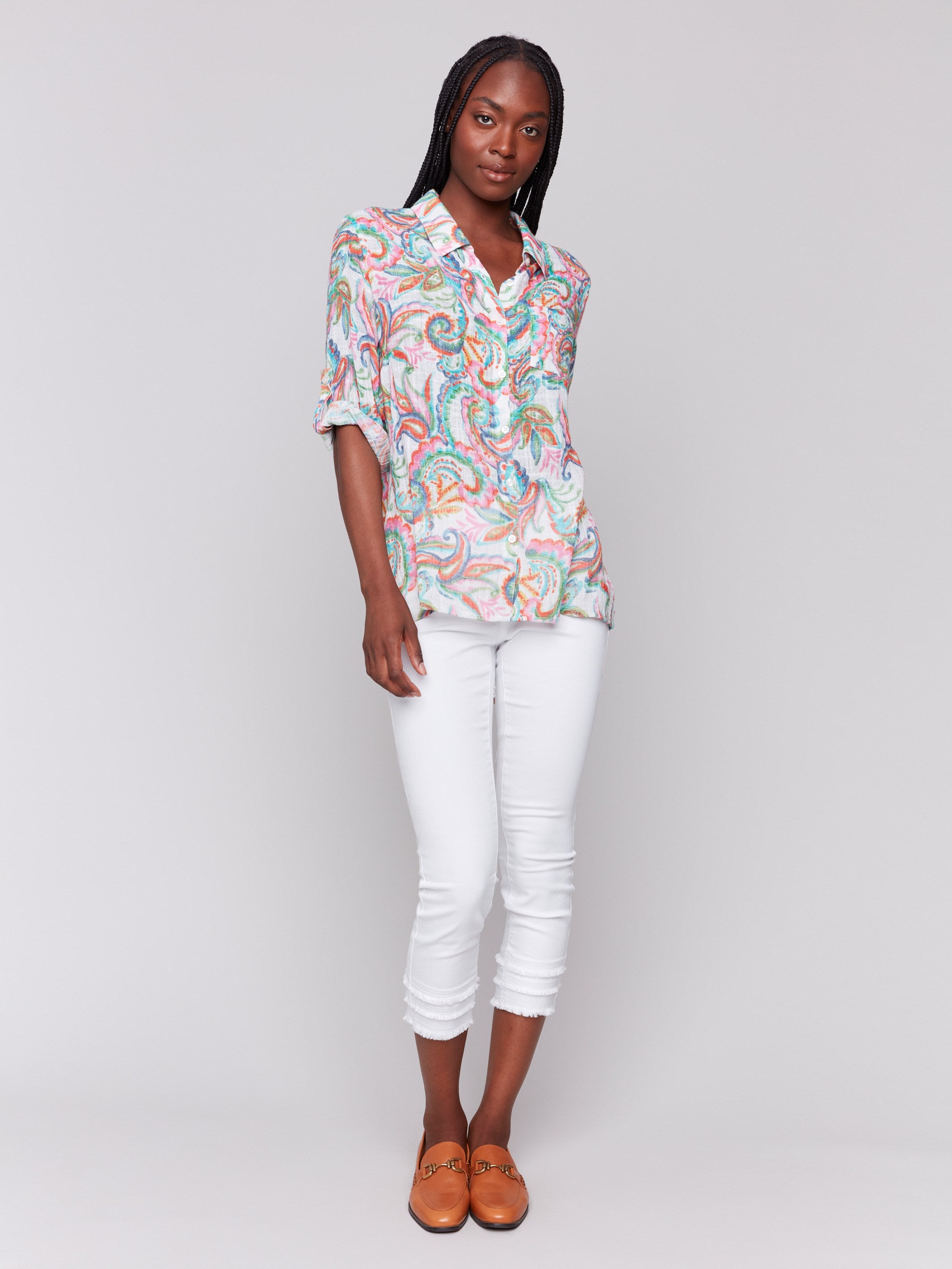 Printed Cotton Gauze Shirt for Women - Breathable Summer Boho Blouse | Perfect for Carnival, Beach Vacation & Music Festivals