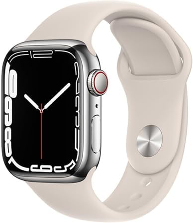 Apple Watch Series 7 GPS 41mm Silver Stainless Steel Case with Starlight Sport Band - Renewed Premium Smartwatch for Fitness Tracking, Heart Rate Monitoring & iPhone Connectivity - Perfect for Workouts, Running & Daily Wear