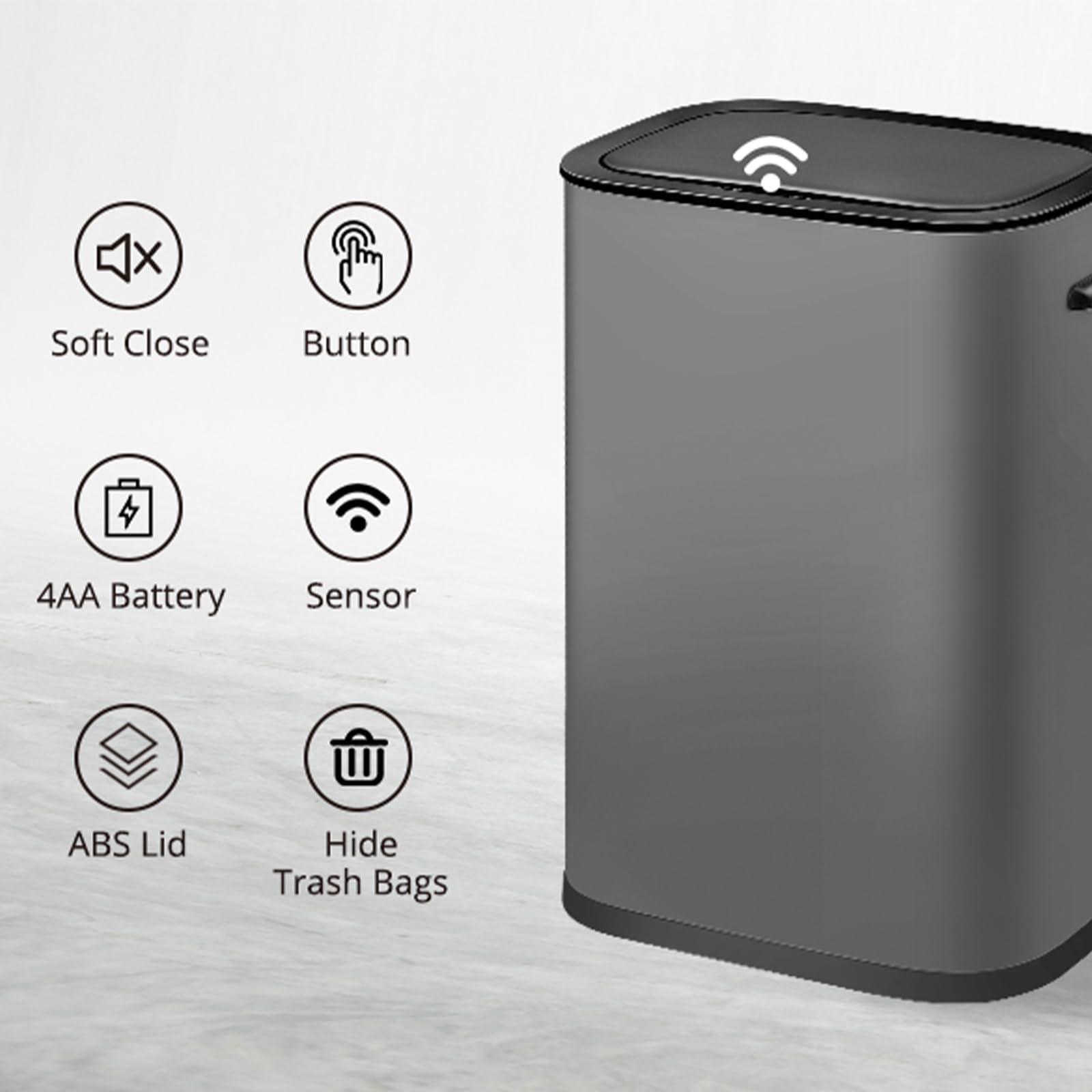 GAOMON 14.5 Gallon Automatic Trash Can with Lid - Touchless Motion Sensor Garbage Bin, 55L Stainless Steel Smart Waste Basket for Kitchen, Office, Bathroom & Bedroom (Gray) - Perfect for Hygienic Hands-Free Disposal in Home & Commercial Spaces