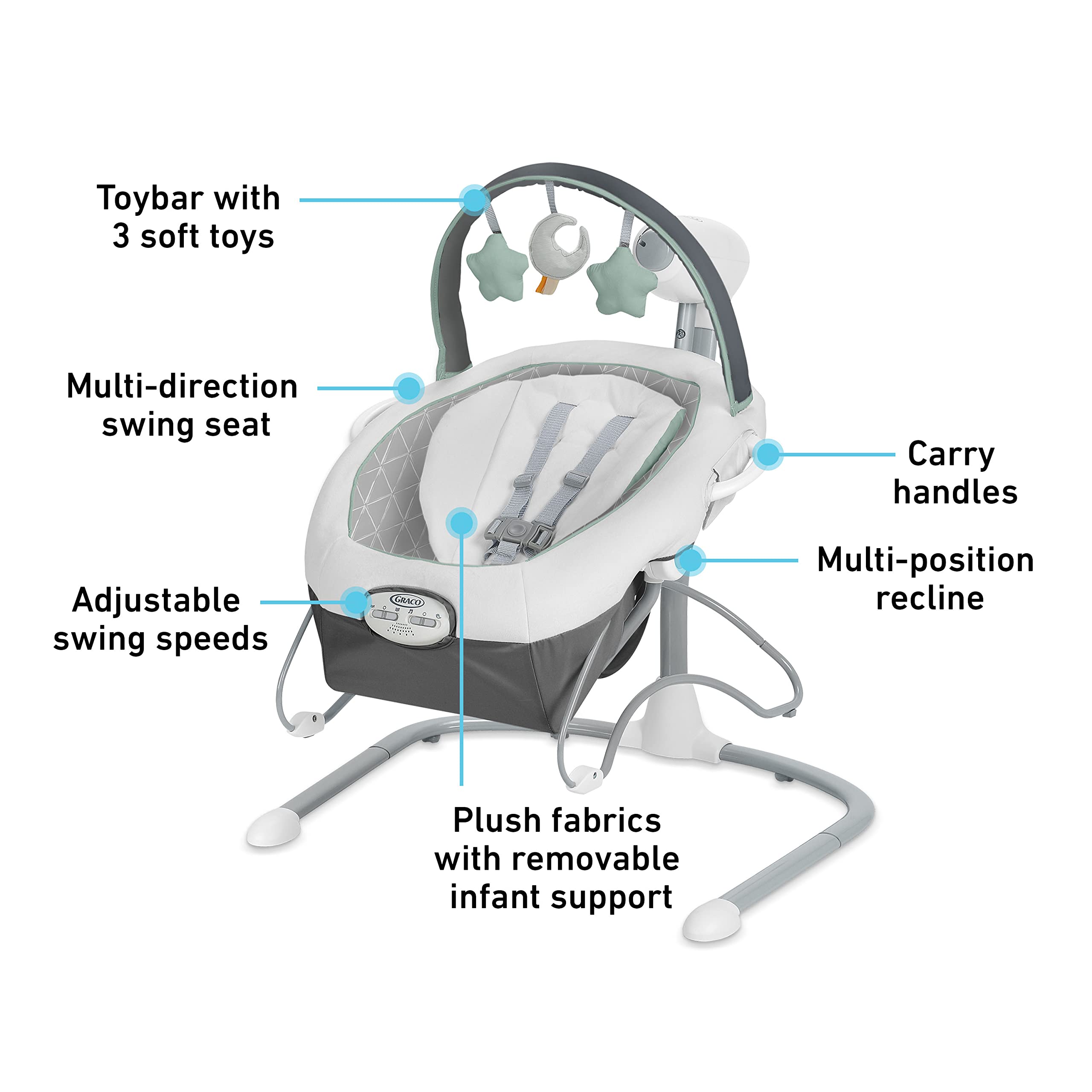 Graco Soothe 'n Sway LX Baby Swing with Portable Bouncer Seat - Gentle Infant Rocker for Newborns & Toddlers - Perfect for Nursery, Living Room & Travel Use