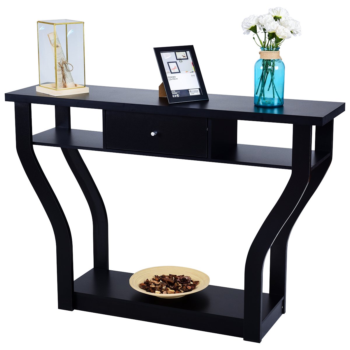 Giantex Narrow Console Table with Storage Drawer & Shelf - Entryway Hall Table, Sofa Side Table for Small Spaces - Black Home Office & Living Room Furniture for Modern Decor