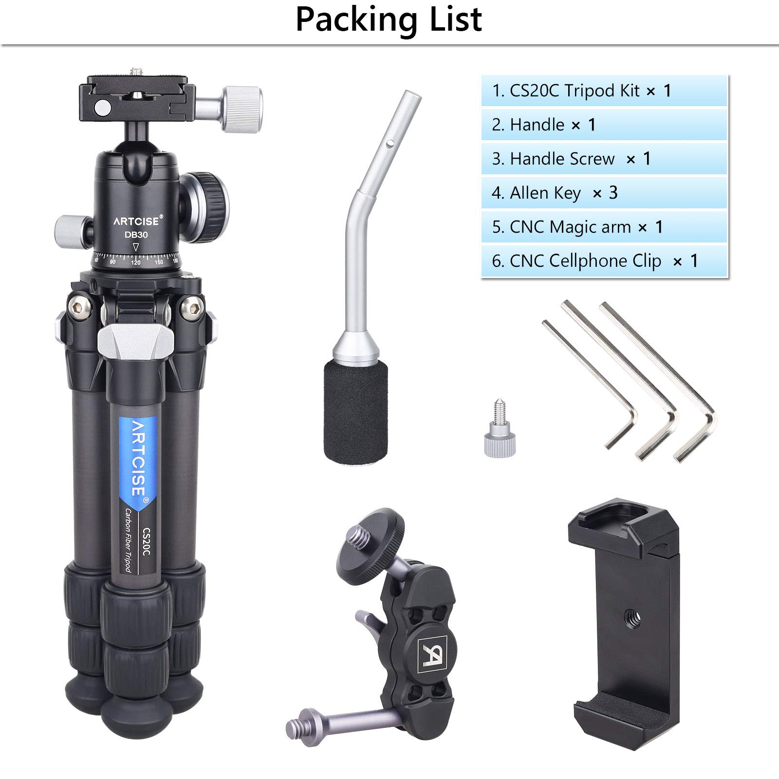 Carbon Fiber Mini Tripod Kit - Lightweight Portable Tabletop Tripod with 360° Ball Head, CNC Magic Arm & Phone Holder - Compact Travel & Desktop Tripod for DSLR Cameras (Max Load 22lbs/10kg) - Perfect for Vlogging, Photography, Live Streaming & Outdoor Adventures