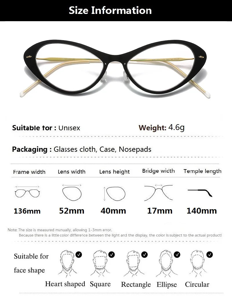 Aimee Women's Full Rim Cat Eye Titanium Acetate Eyeglasses 6550 - Stylish & Lightweight Reading Glasses for Work, Office & Everyday Use