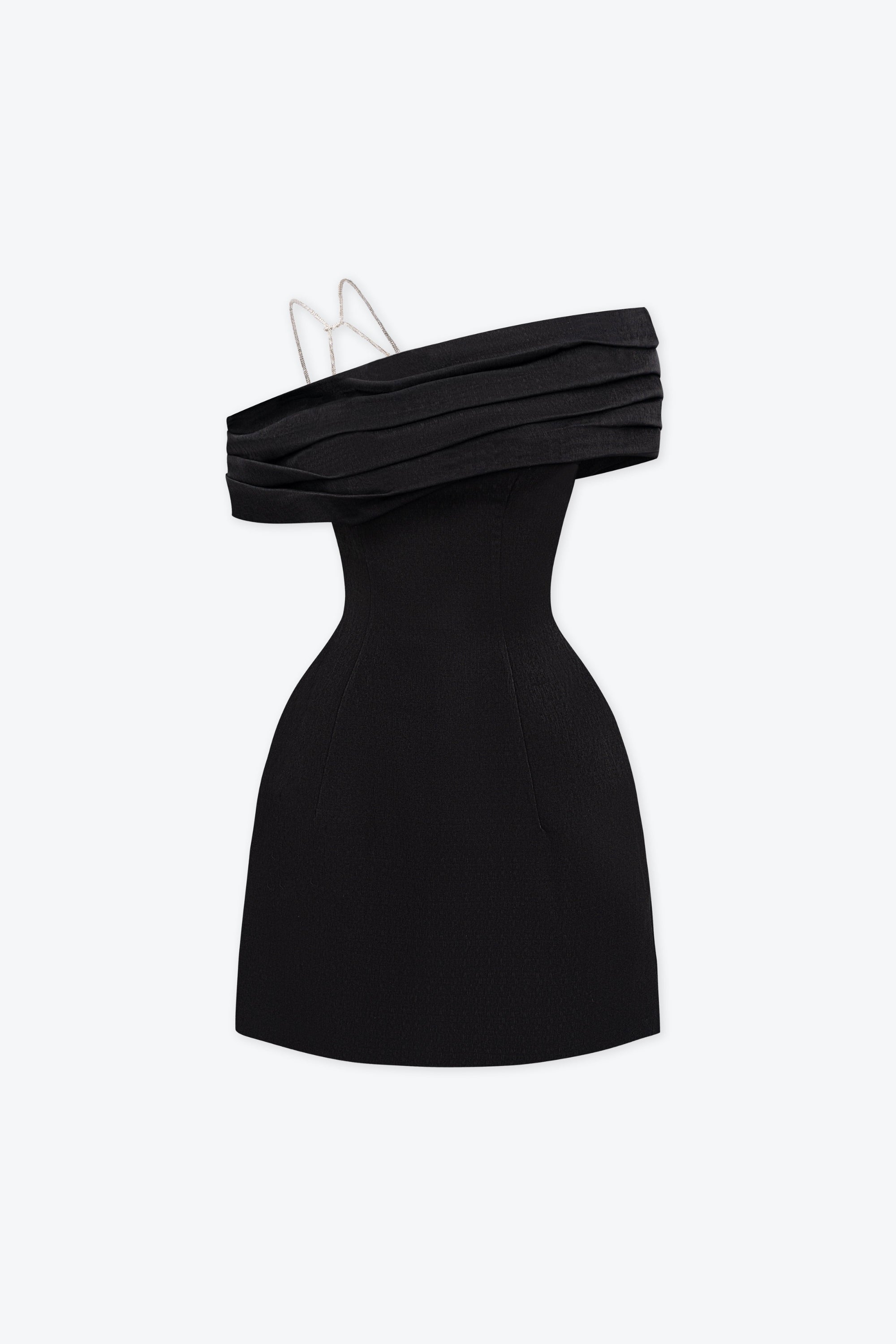 Asymmetric Neck Taffeta Mini Dress in Black - Elegant Party & Evening Wear for Women