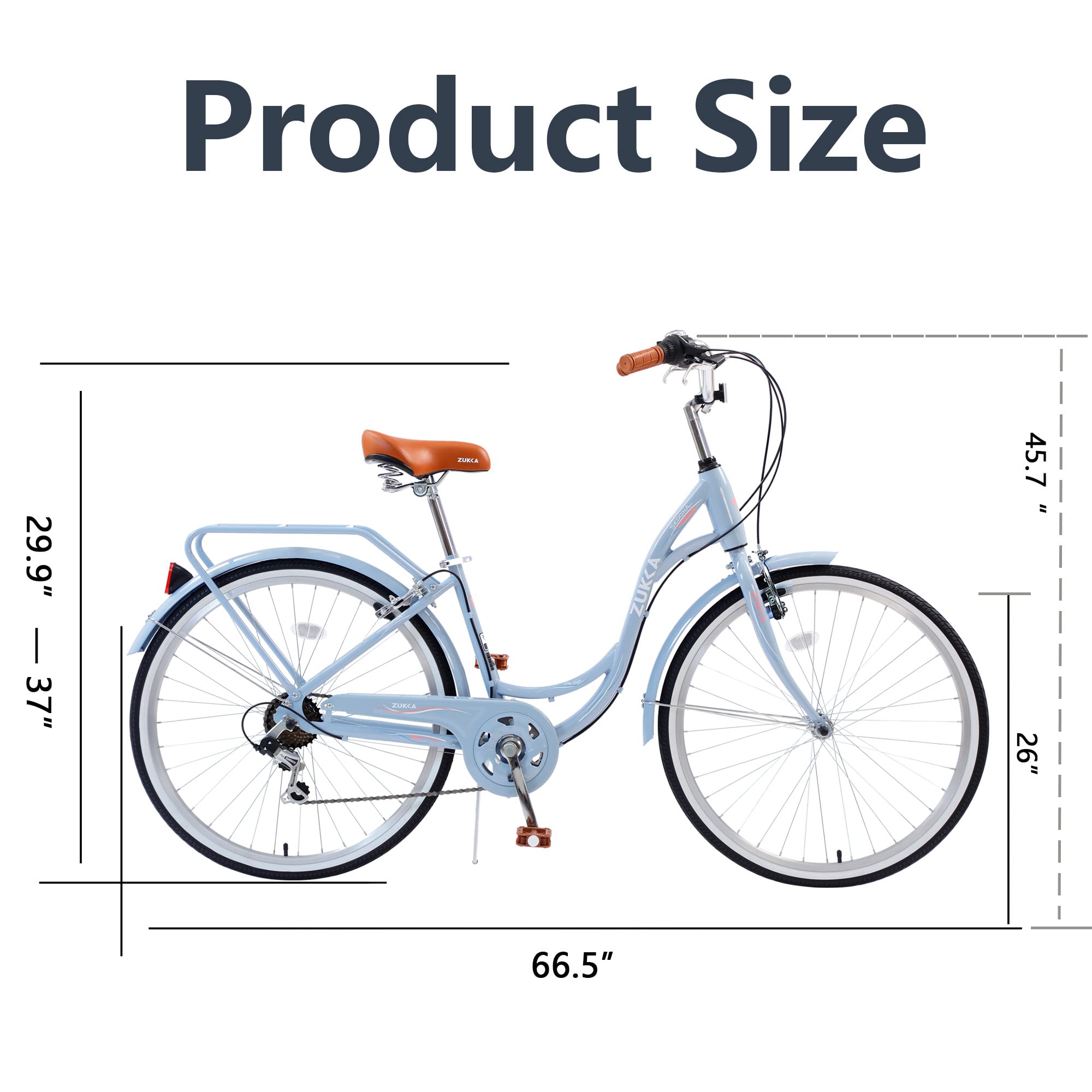 ZUKKA 24/26 Inch Women's Beach Cruiser Bike - 7 Speed City Bicycle with Dual V-Brakes & Adjustable Seat - Comfortable Commuter Bike for Women & Men in Multiple Colors - Perfect for Beach Rides, City Commuting & Leisure Cycling