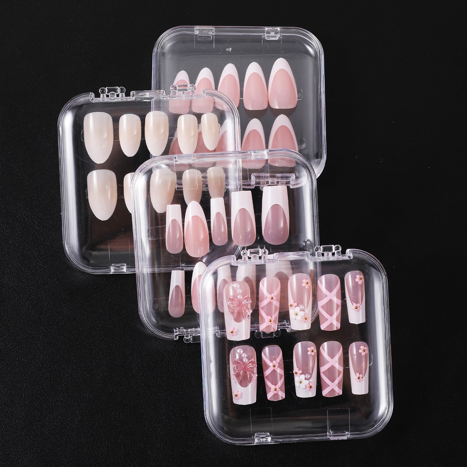 36Pcs Nail Box Organizer Case - Clear Press on Nails Display Storage with 3Pcs All-in-One Nail Box & 60pcs Double Sided Adhesive Tape | Perfect for Nail Art, Home Salon, Professional Nail Technicians & DIY Manicure Enthusiasts