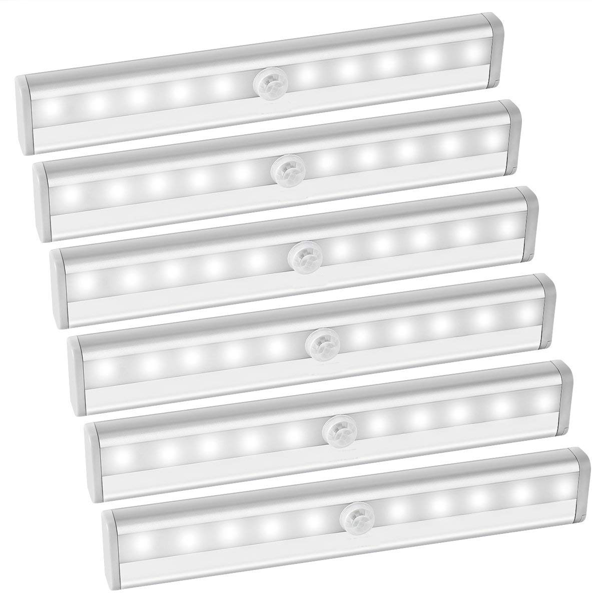 AMIR Upgraded Motion Sensor LED Lights - 6 Pack Battery Powered Wireless Closet Lights, Under Cabinet Lighting, Stair Lights with Stick-On Design for Hallway, Bedroom, Kitchen - Perfect for Night Safety & Home Decor (White)