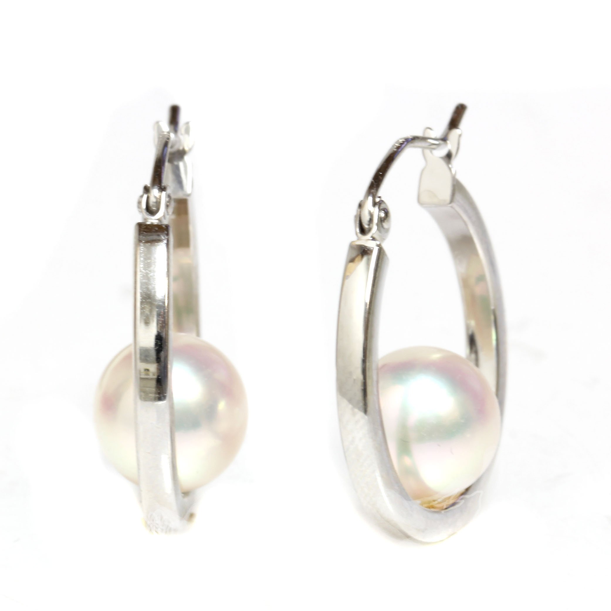 Akoya Cultured Pearl Dangle Hoop Earrings for Women - 925 Sterling Silver & 18K Gold Plated Elegant Jewelry Gift | Perfect for Weddings, Parties & Special Occasions