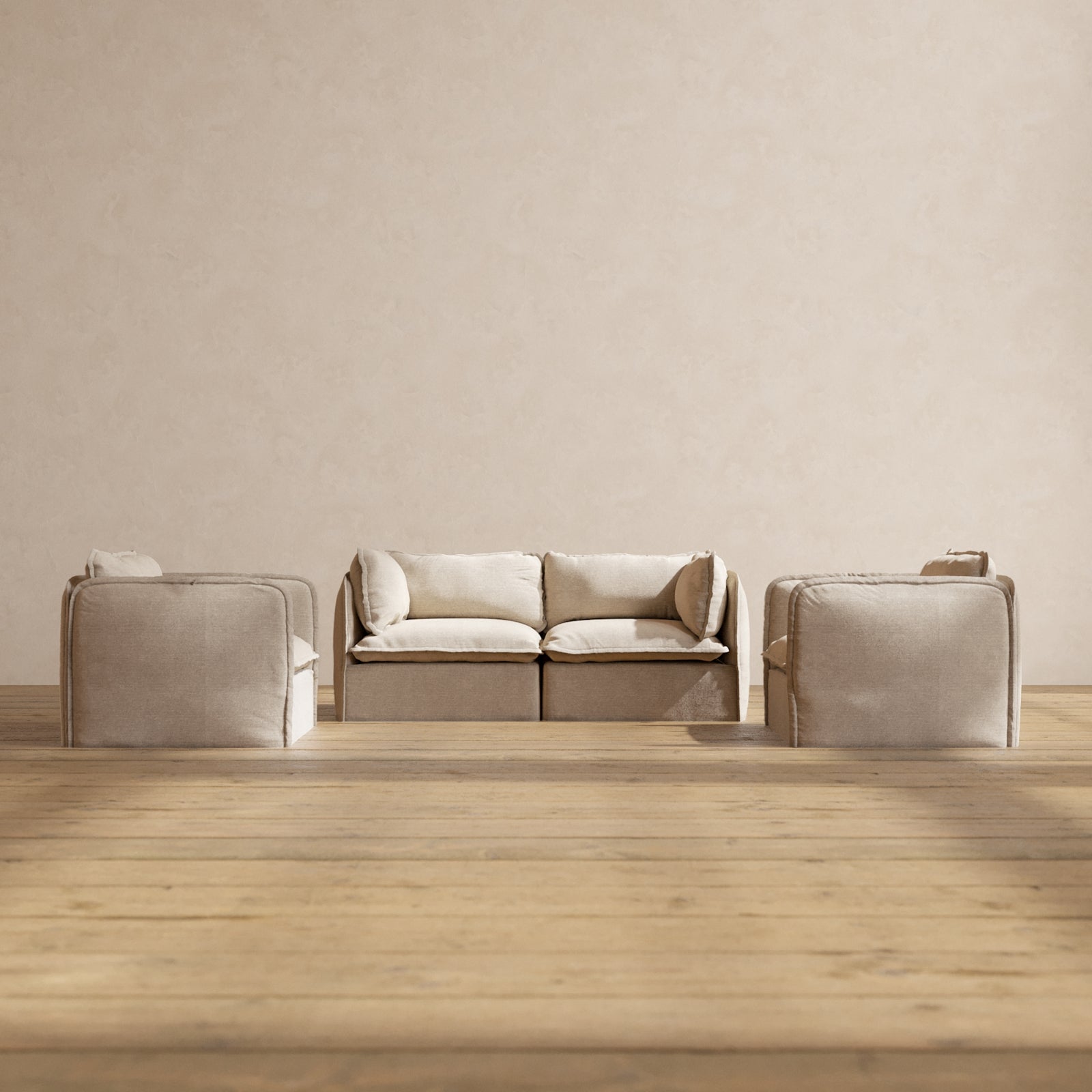 Modular Performance 2 Seater Sofa with Armchair Set in Oatmeal Fabric | Modern Sectional Living Room Furniture for Small Spaces | Perfect for Apartments, Condos and Cozy Home Decor