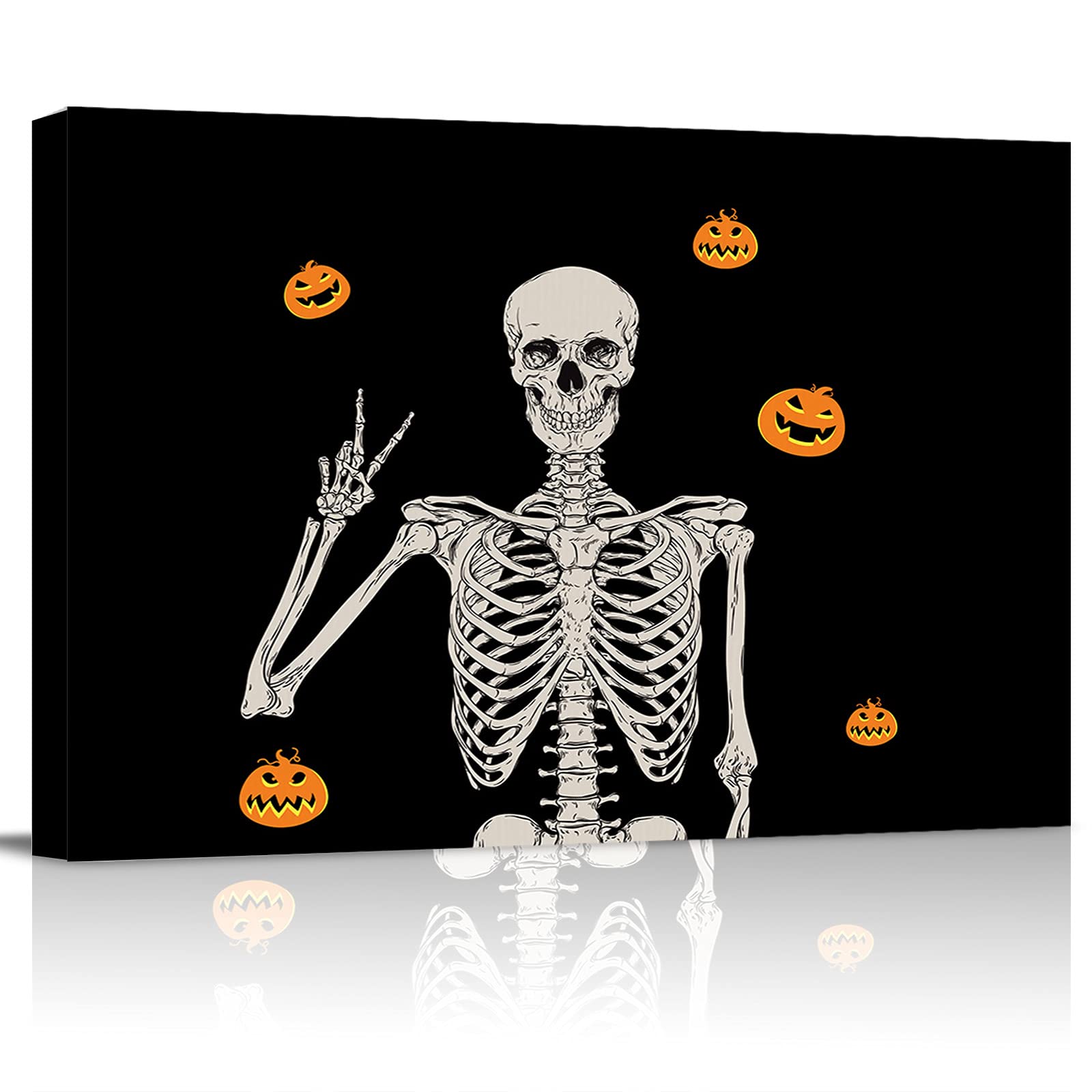 Spooky Halloween Pumpkin Skull Canvas Wall Art - Stretched & Framed Ready to Hang, Gothic Home Decor for Living Room, Bedroom, Office - Perfect for Halloween Party Decorations & Year-Round Gothic Interior Design