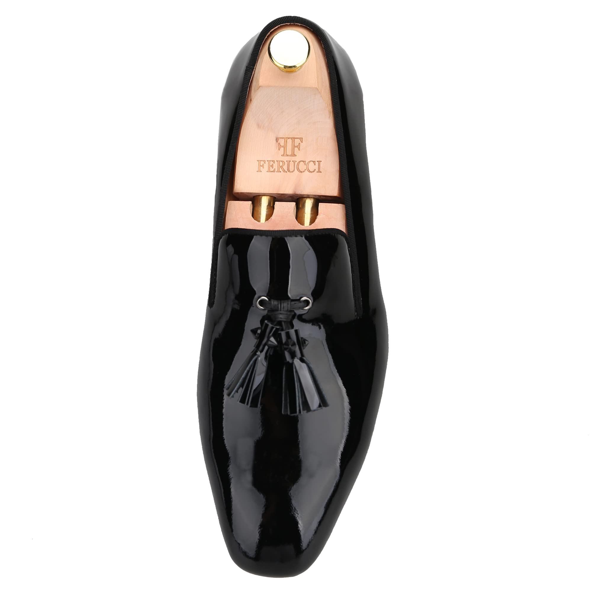 FERUCCI Men's Black Leather Loafers with Spikes & Tassels - Comfortable Dress Shoes for Wedding, Prom, Party & Formal Occasions