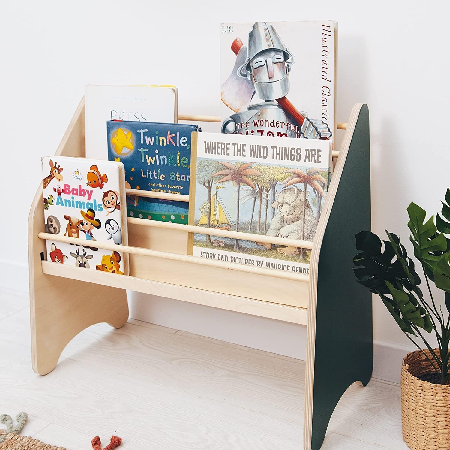 Montessori Kids Bookshelf - Wooden Bookcase for Toddlers & Children | Natural Wood Storage Shelf for Playroom, Nursery & Bedroom | Perfect Gift for 2nd & 3rd Birthday (Small, Green) - Organize Storybooks, Toys & Learning Materials