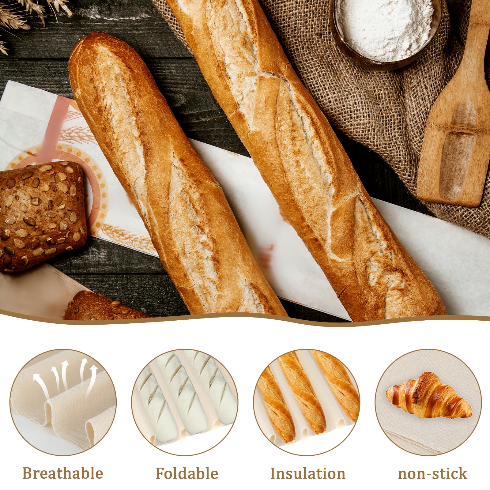 Premium 18x30 Inch Reusable Bread Proofing Cloth - Thick Linen Dough Rolling Towel for Baking Baguettes, Sourdough & Homemade Loaves | Ideal for Pastry, Artisan Bread & Kitchen Use