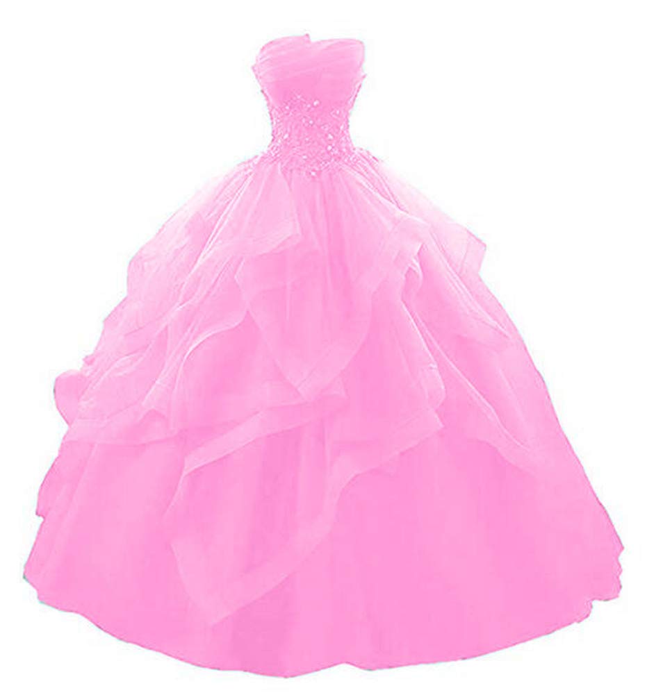 Elegant Lilac Strapless Lace Beaded Quinceanera Dress with Ruffles - Long Sleeveless Prom Ball Gown for Women | Perfect for Sweet 16, Quinceañeras, Prom Nights & Formal Events