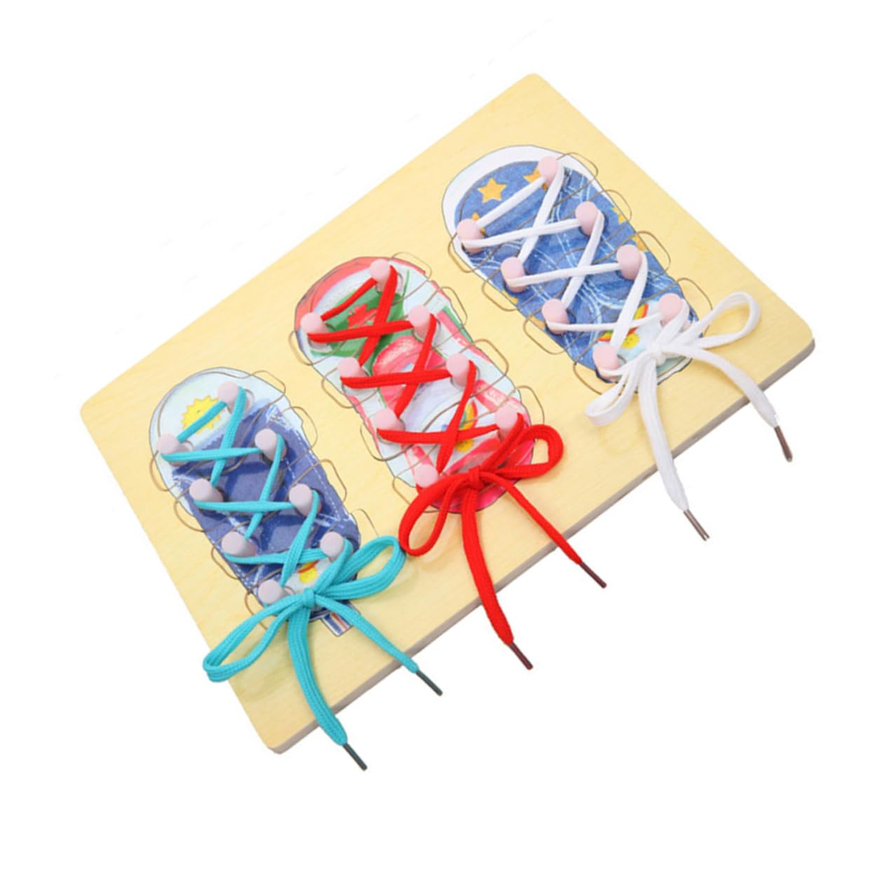 Kids Shoe Lacing Toy - Learn to Tie Shoes Wooden Puzzle for Toddlers