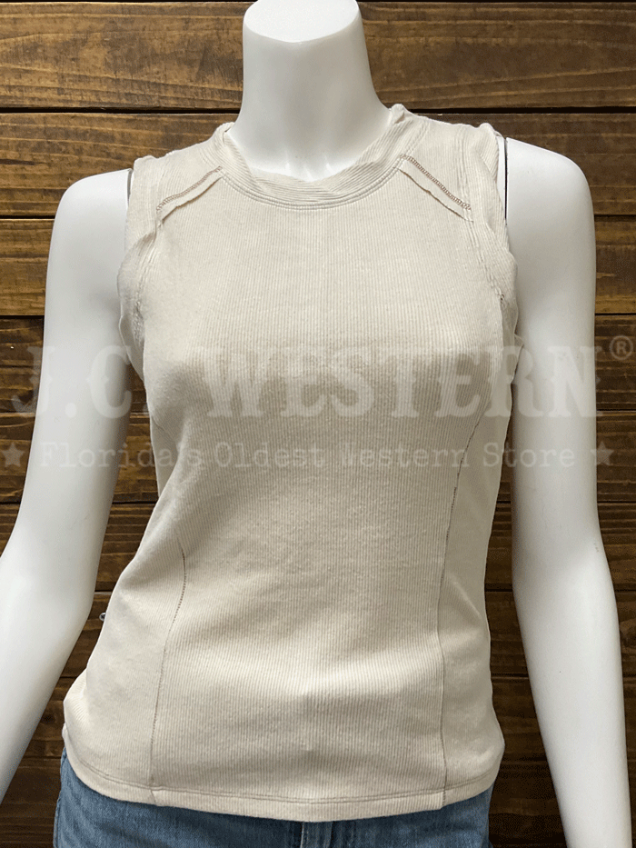 Miss Me MT5004T Women's Exposed Seam Knit Tank Top - Natural Color, Soft Stretch Fabric, Casual & Layering Essential for Summer Outfits, Beachwear, and Everyday Comfort