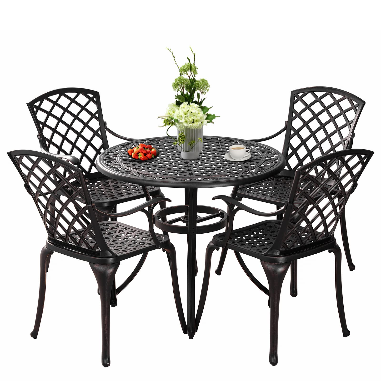 2-Piece Patio Dining Chairs Set - All-Weather Outdoor Bistro Chairs with Arms - Bronze Metal Garden Chairs for Backyard, Balcony, Deck & Restaurant Outdoor Seating - Perfect for Al Fresco Dining & Relaxing