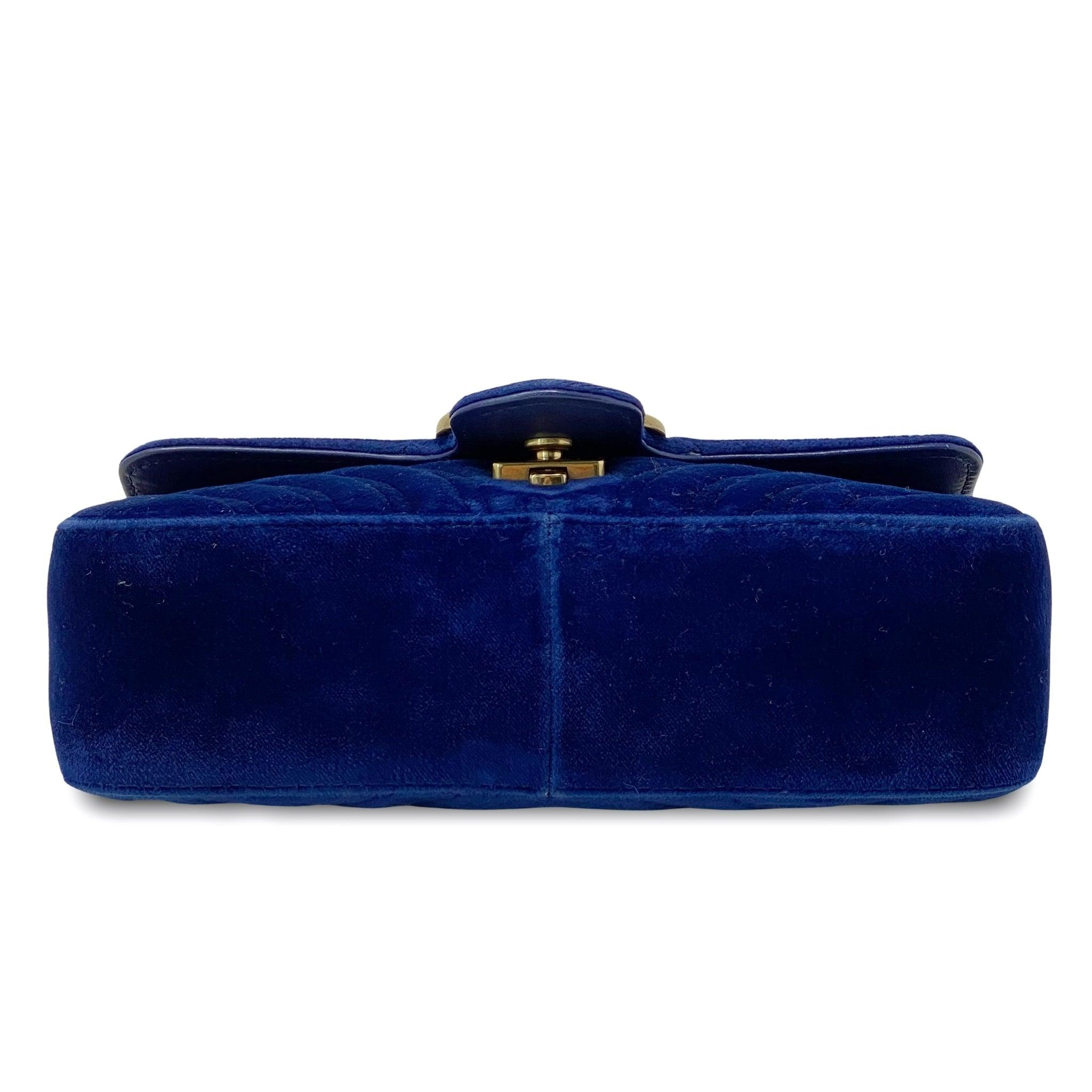 Gucci Blue Velvet Mini GG Marmont Crossbody Bag - Luxury Designer Handbag for Women | Perfect for Evening Parties, Date Nights & Special Occasions