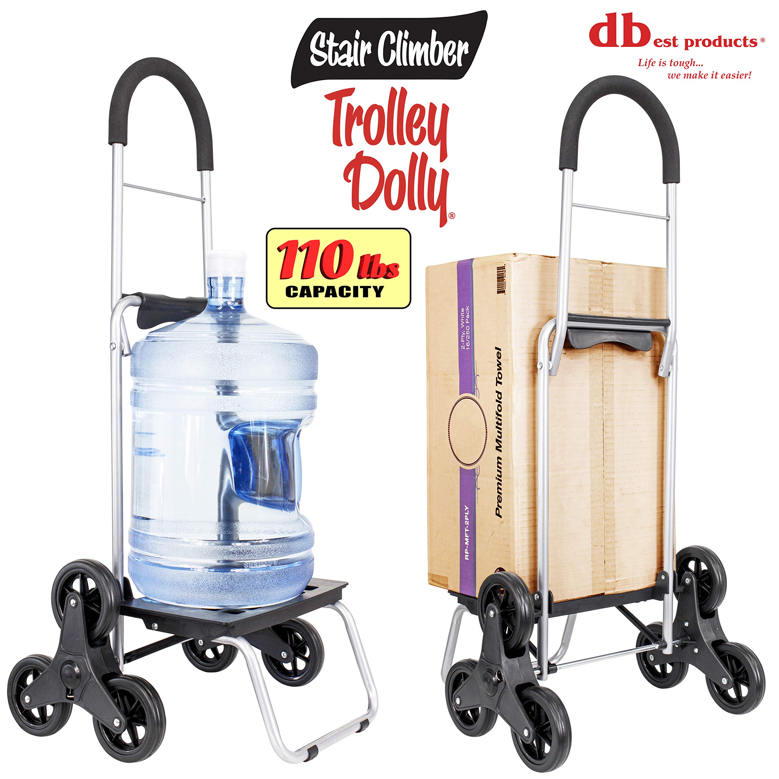 dbest Stair Climbing Hand Truck - Heavy Duty Folding Dolly Cart with Wheels for Moving Boxes & Luggage | Ideal for Home, Office & Warehouse Use